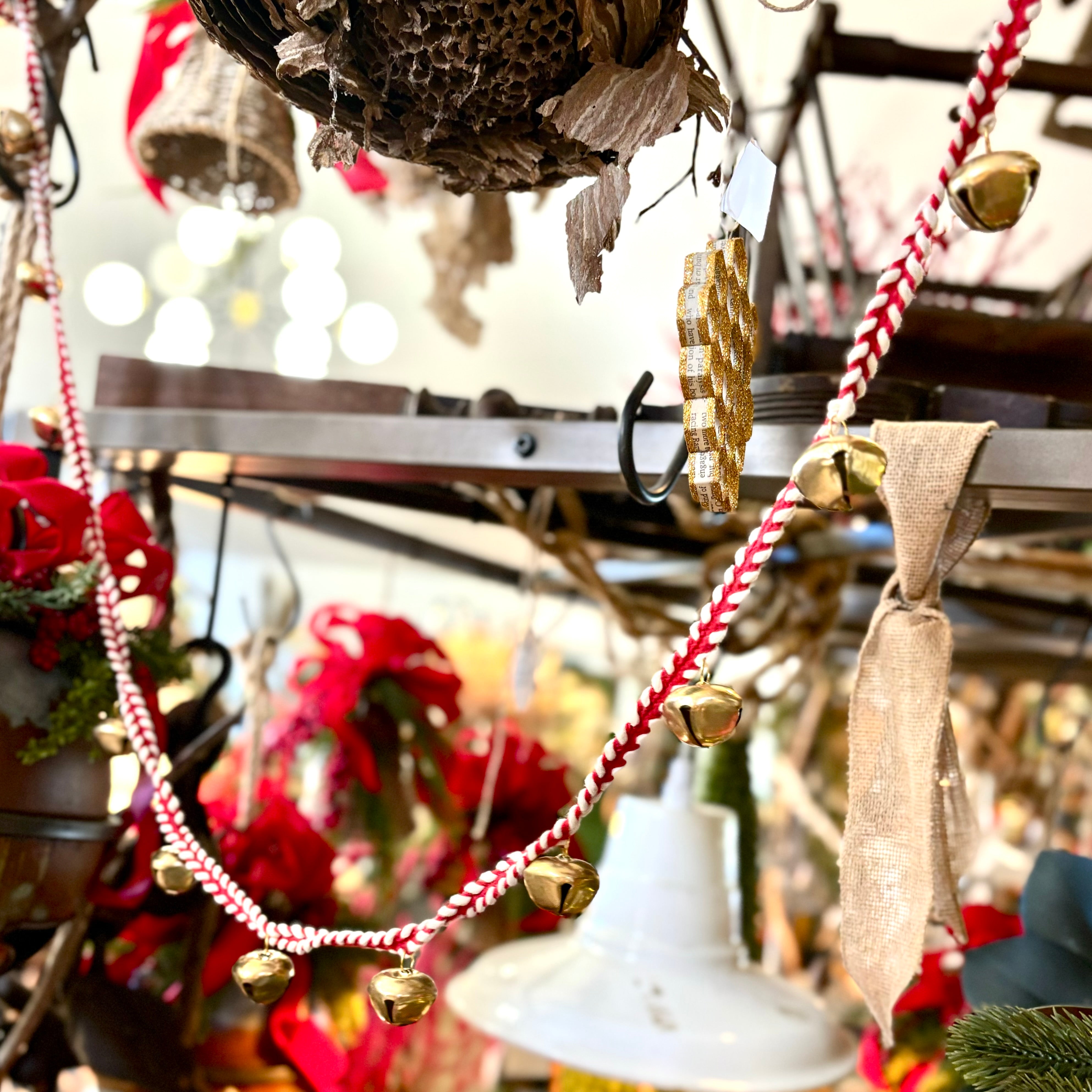 Jingle Gold Bell Garland in Red and Cream