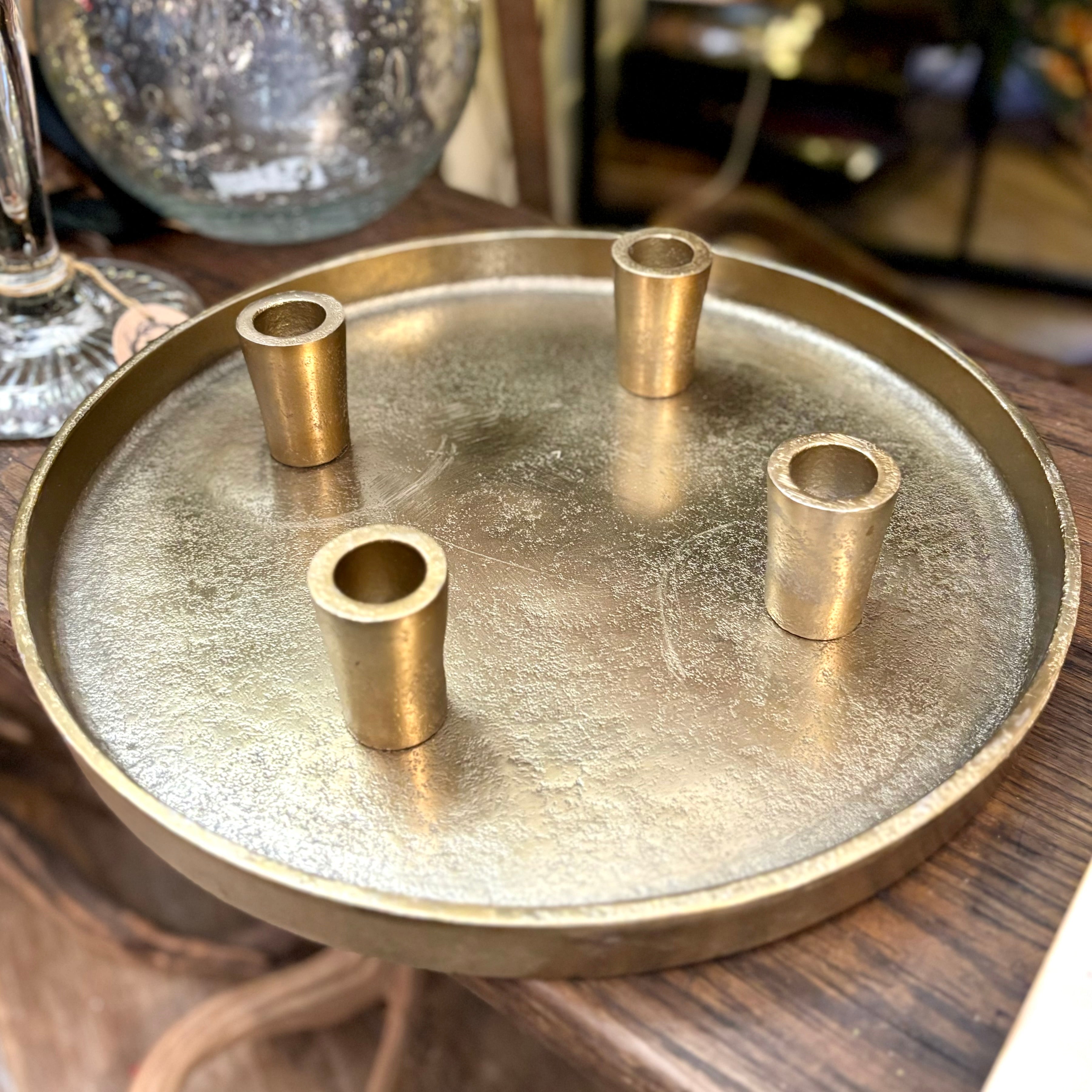 Advent Candle Holder Plate Antique Gold