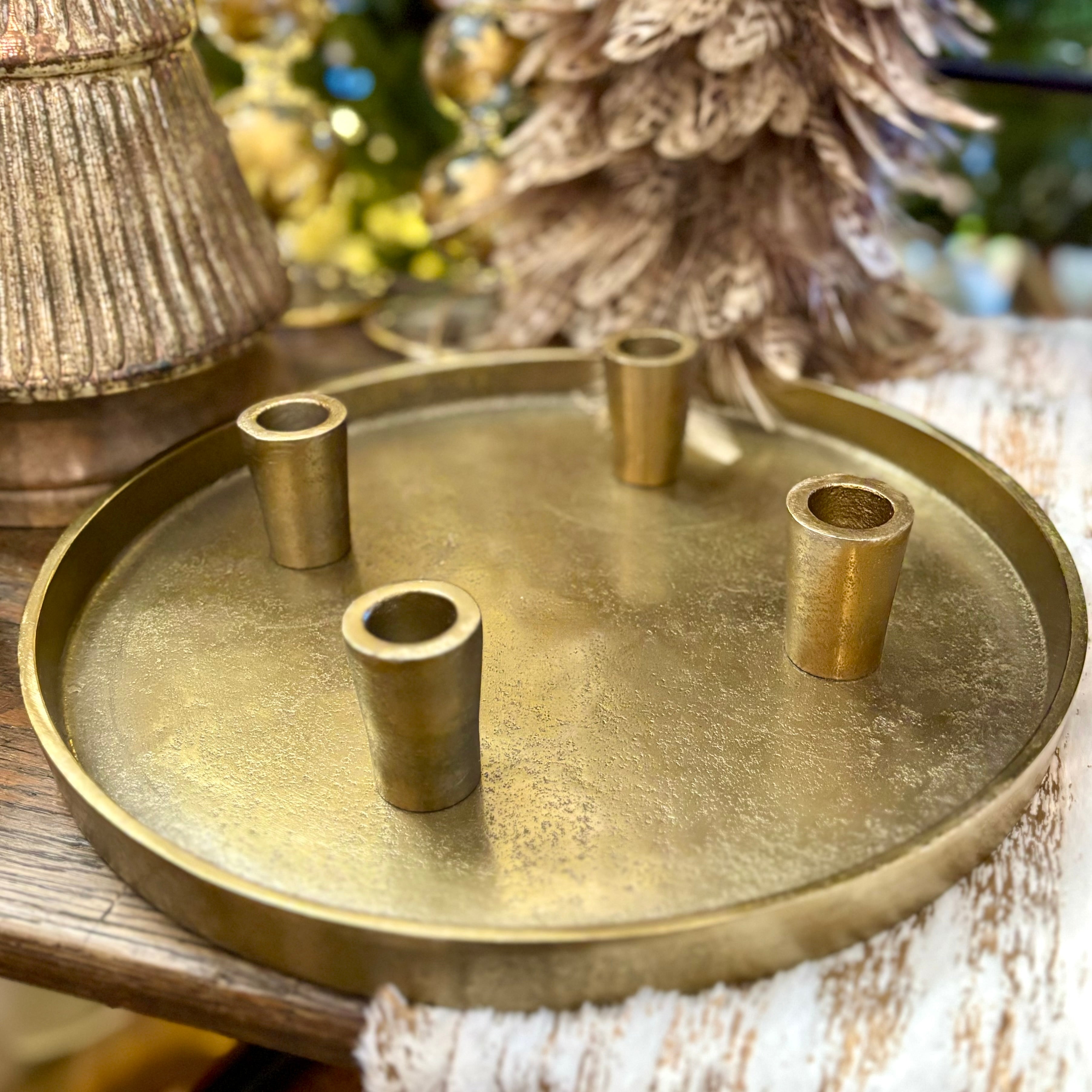 Advent Candle Holder Plate Antique Gold