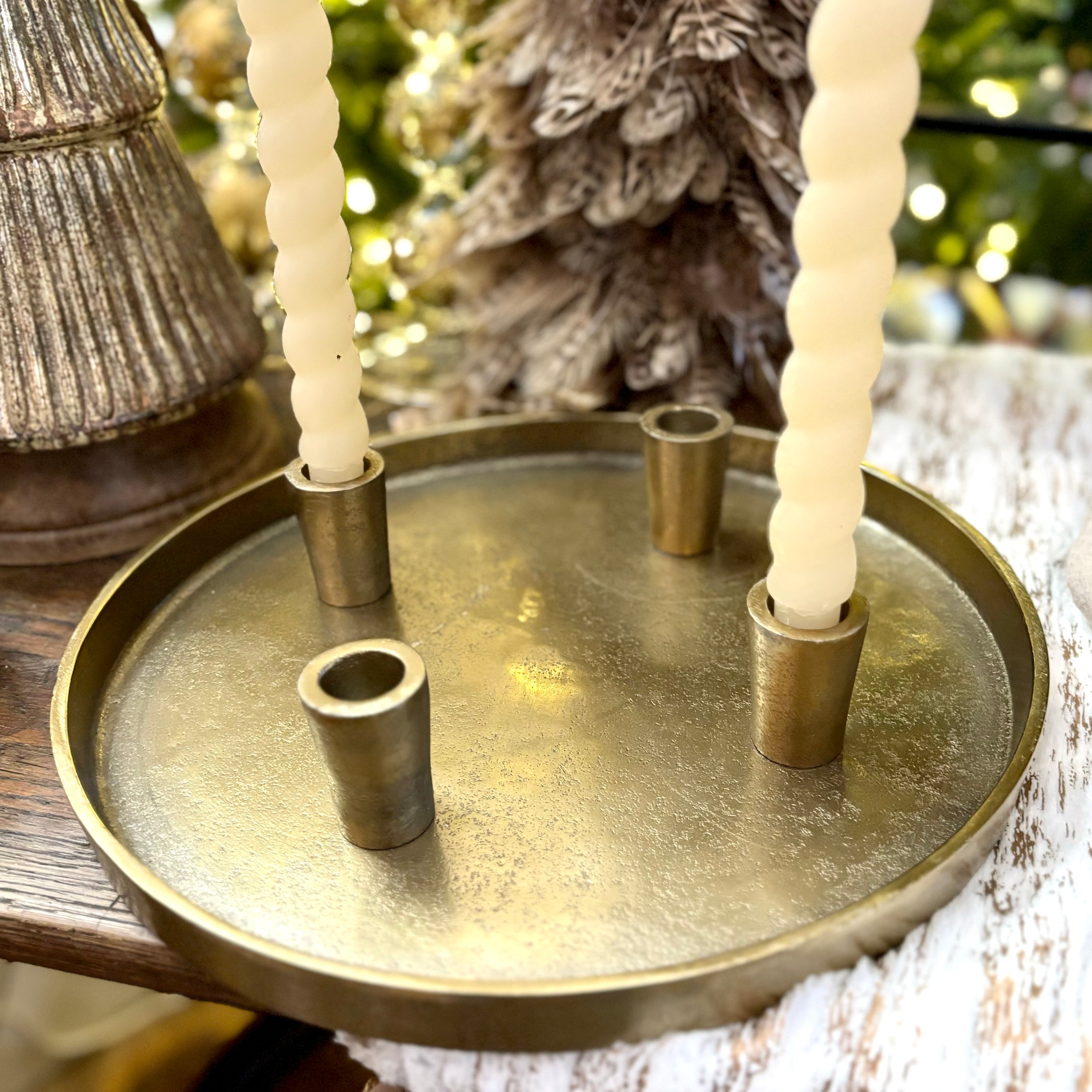 Advent Candle Holder Plate Antique Gold