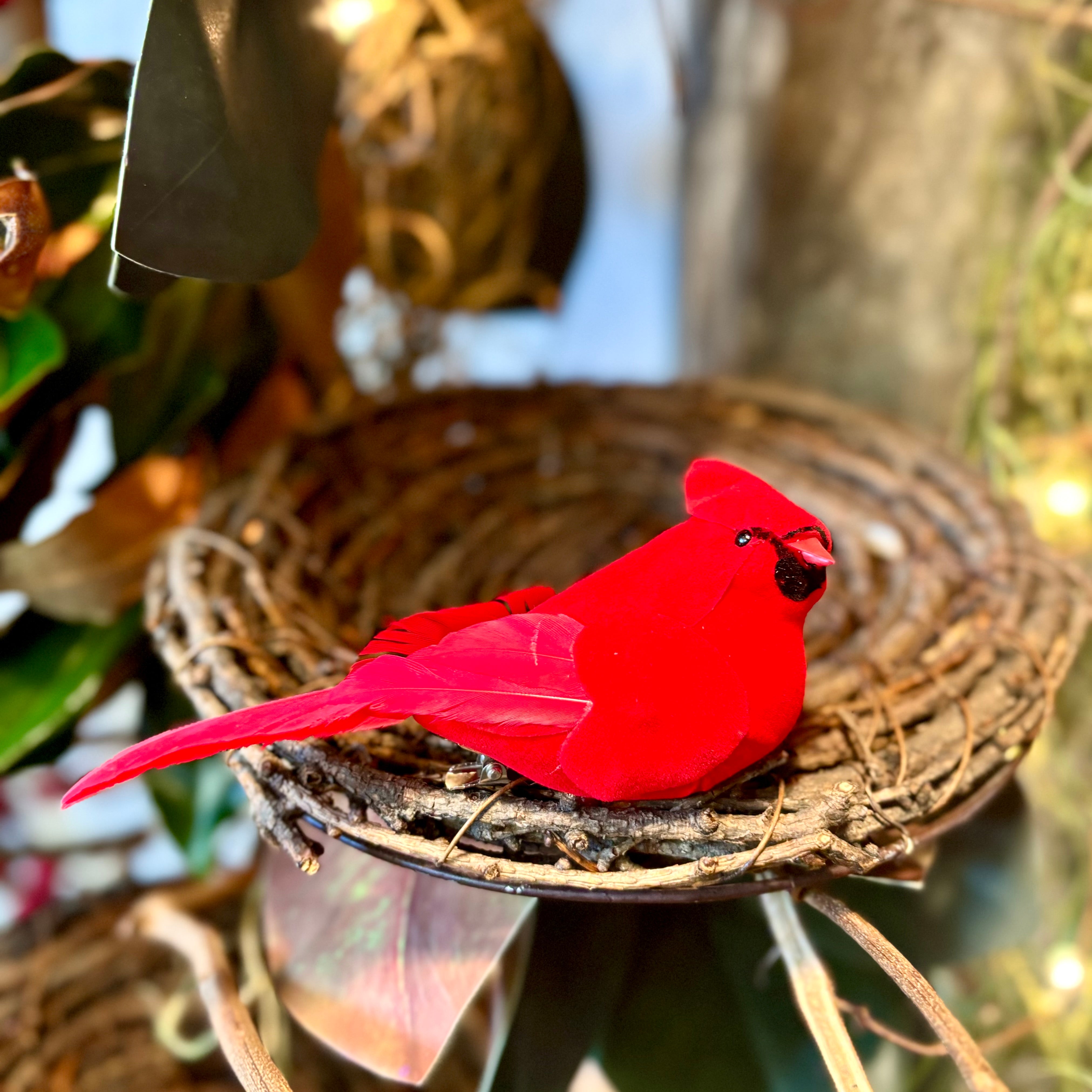 Velvet Feather Red Cardinal Clip Ornament