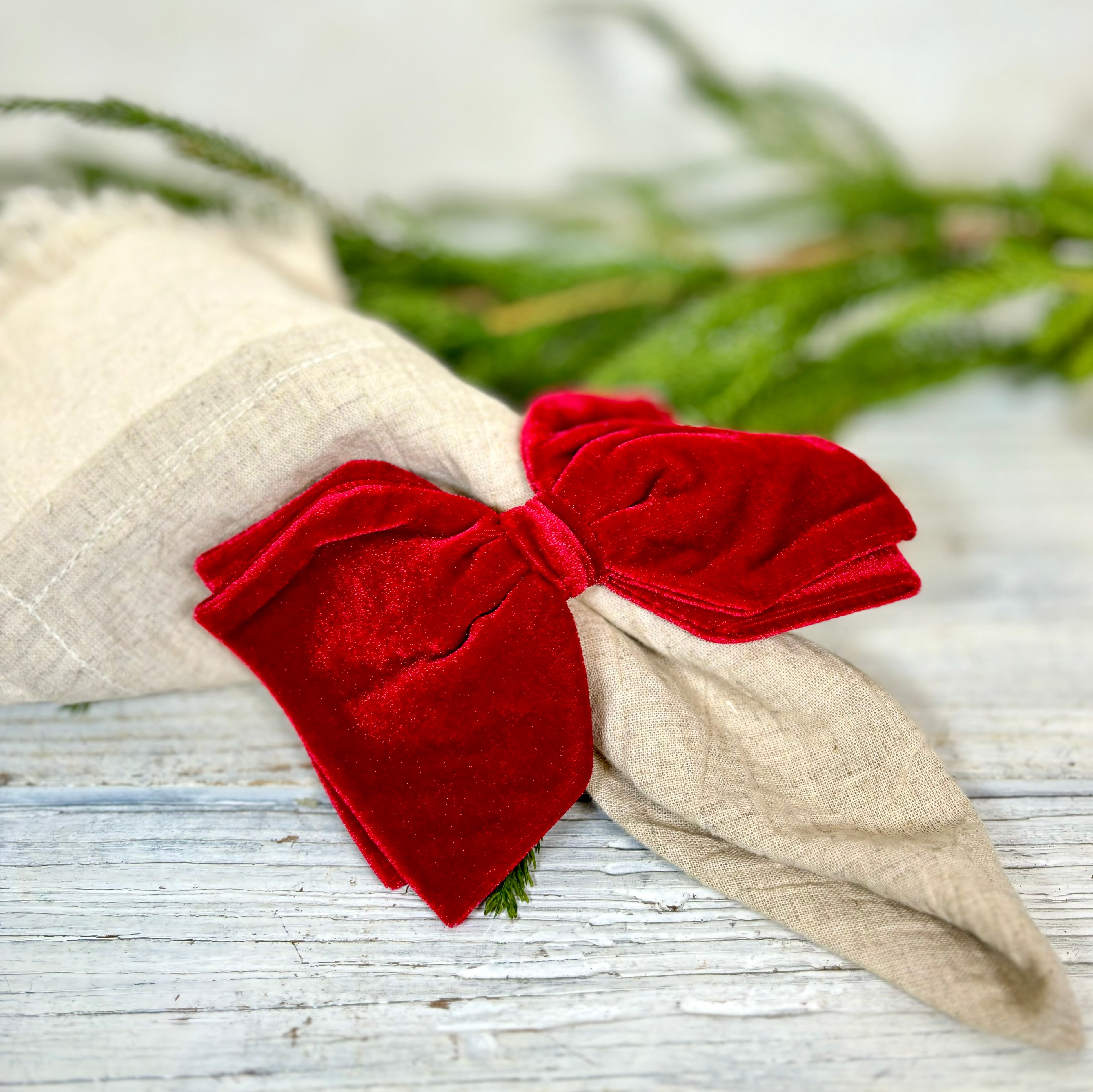 Velvet Bow with Expandable Loop Dark Red