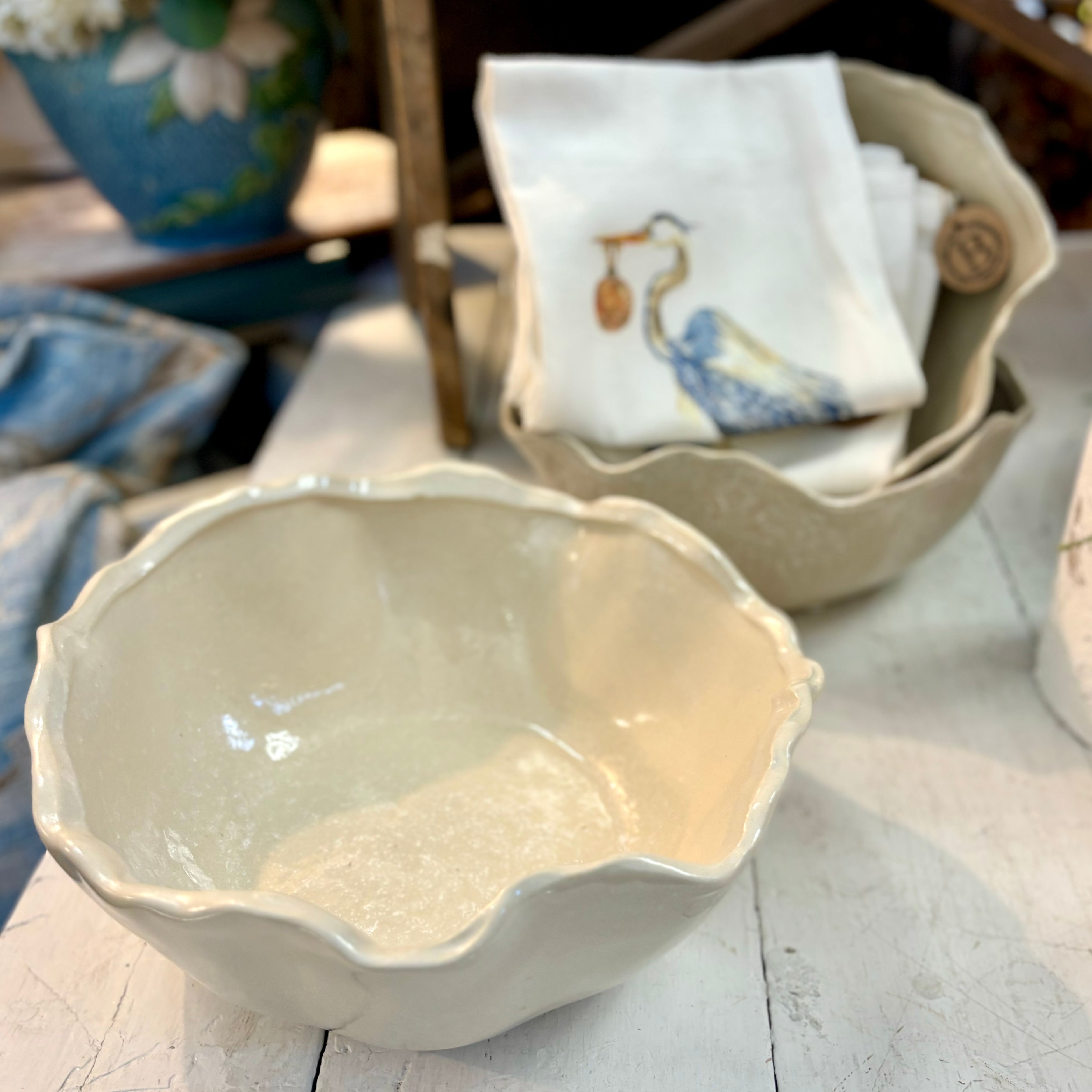 Ceramic Cream Organic Bowl Small