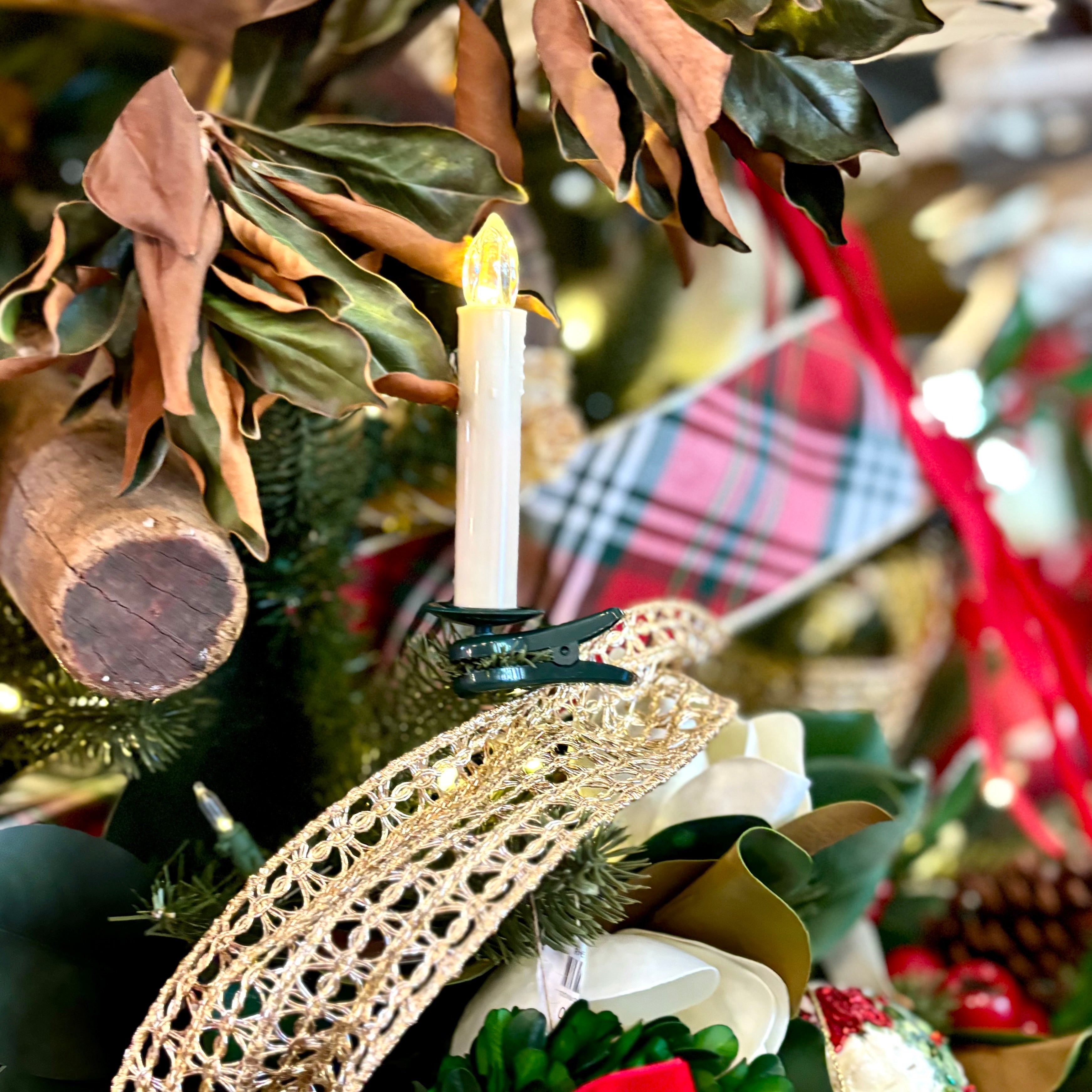 LED Tree Taper Candle Set on Ivory Base