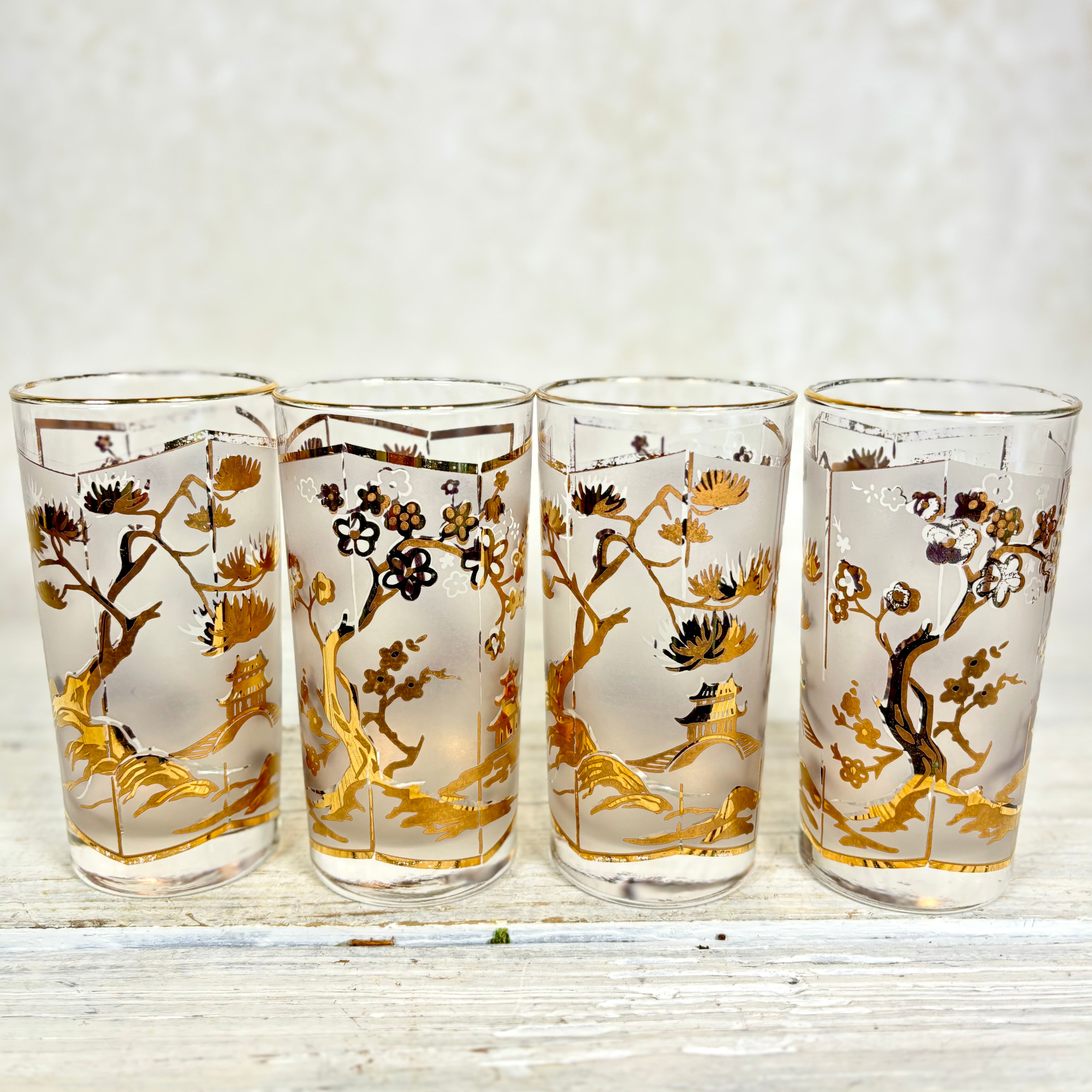 MCM Asian Chinoiserie Glasses Set of Four