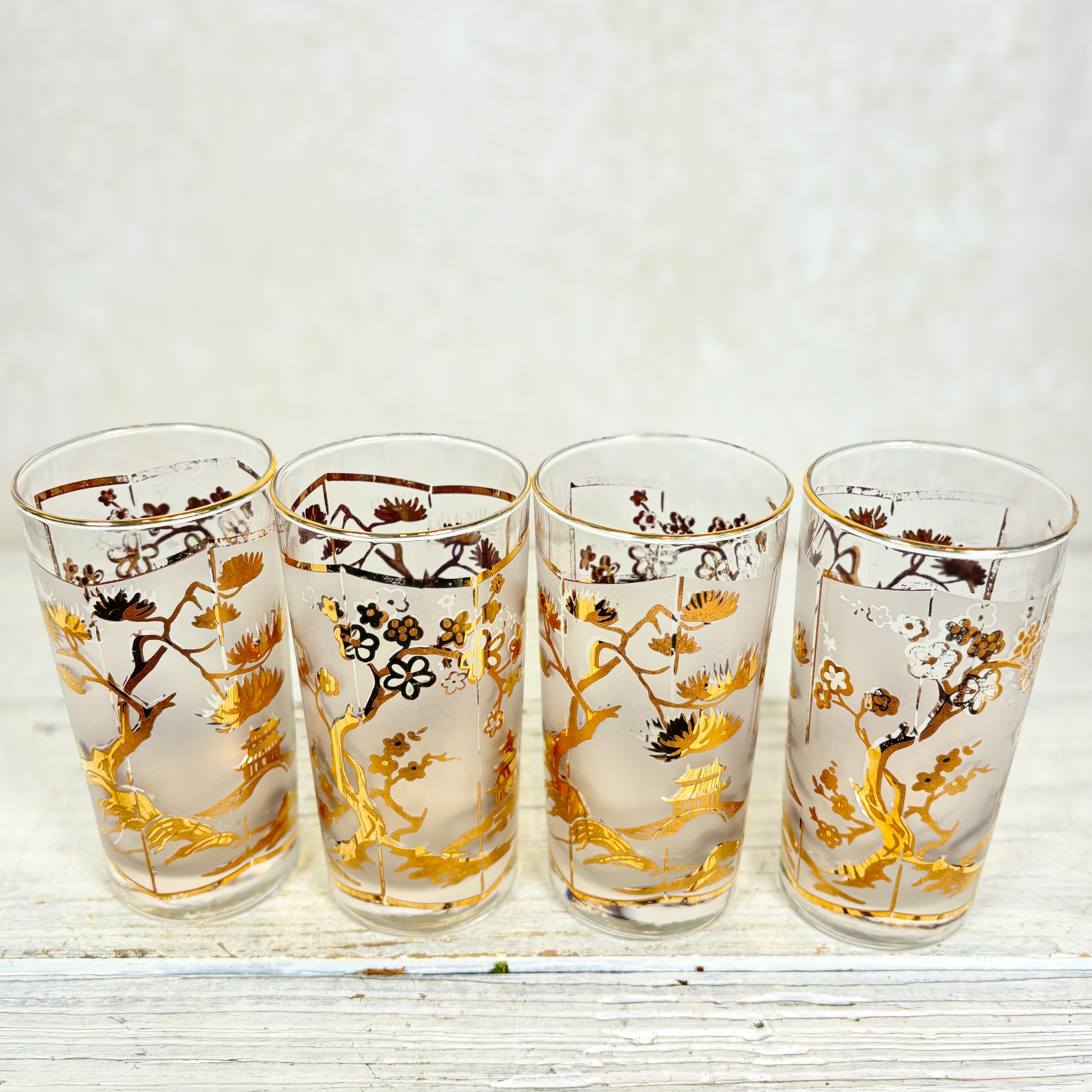 MCM Asian Chinoiserie Glasses Set of Four