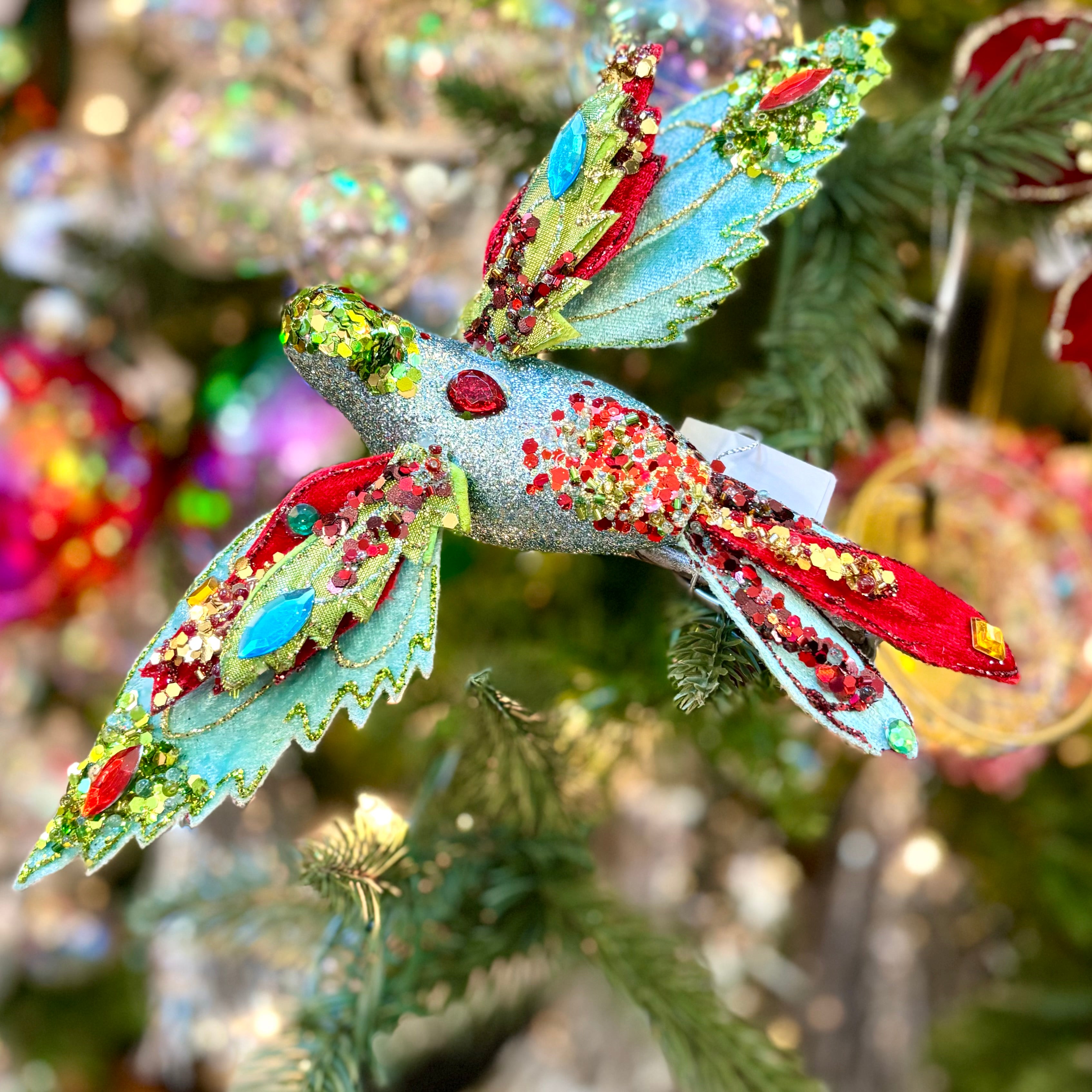 Beaded Blue Glitter Bird with Clip