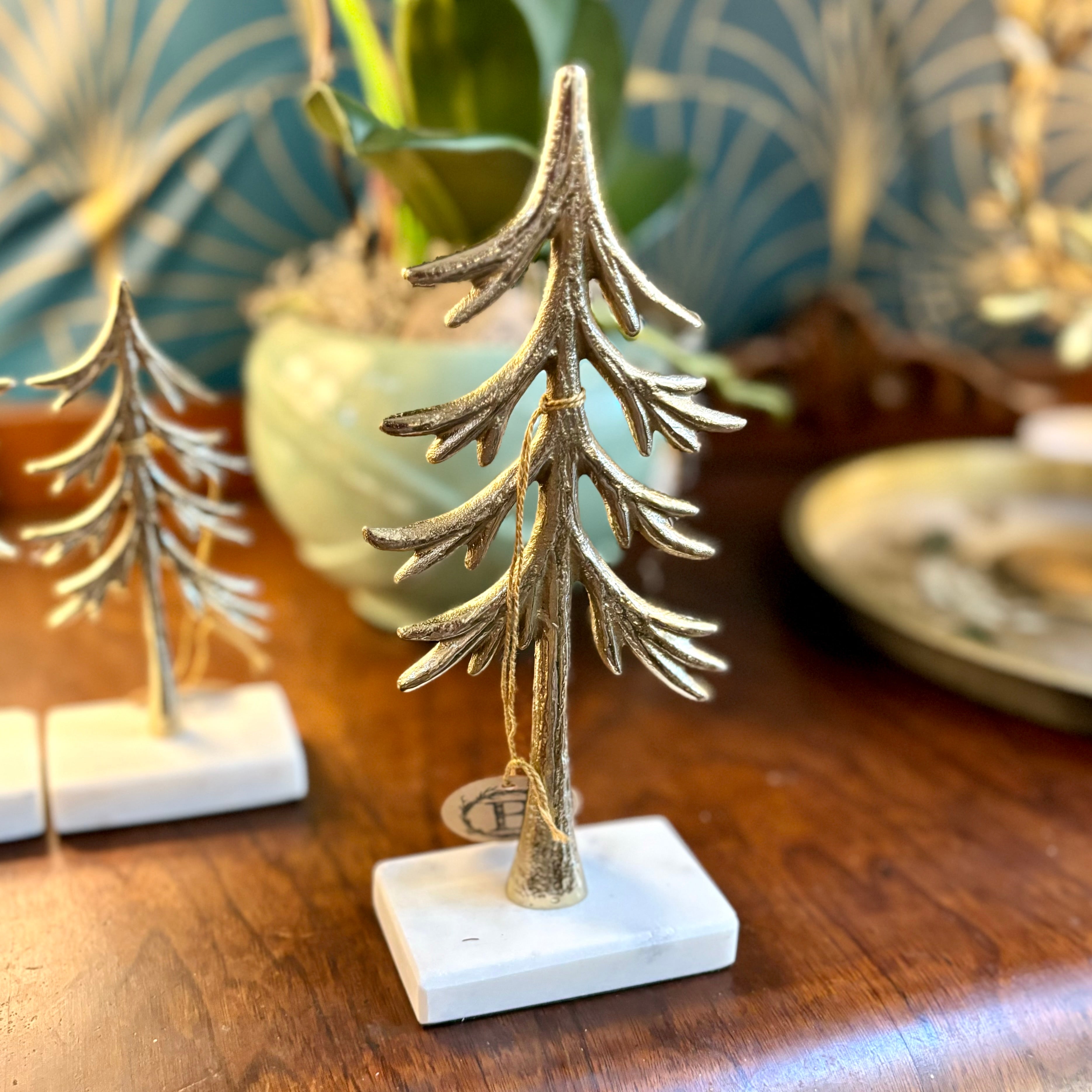 Gold Metal Tree on Marble Base Medium