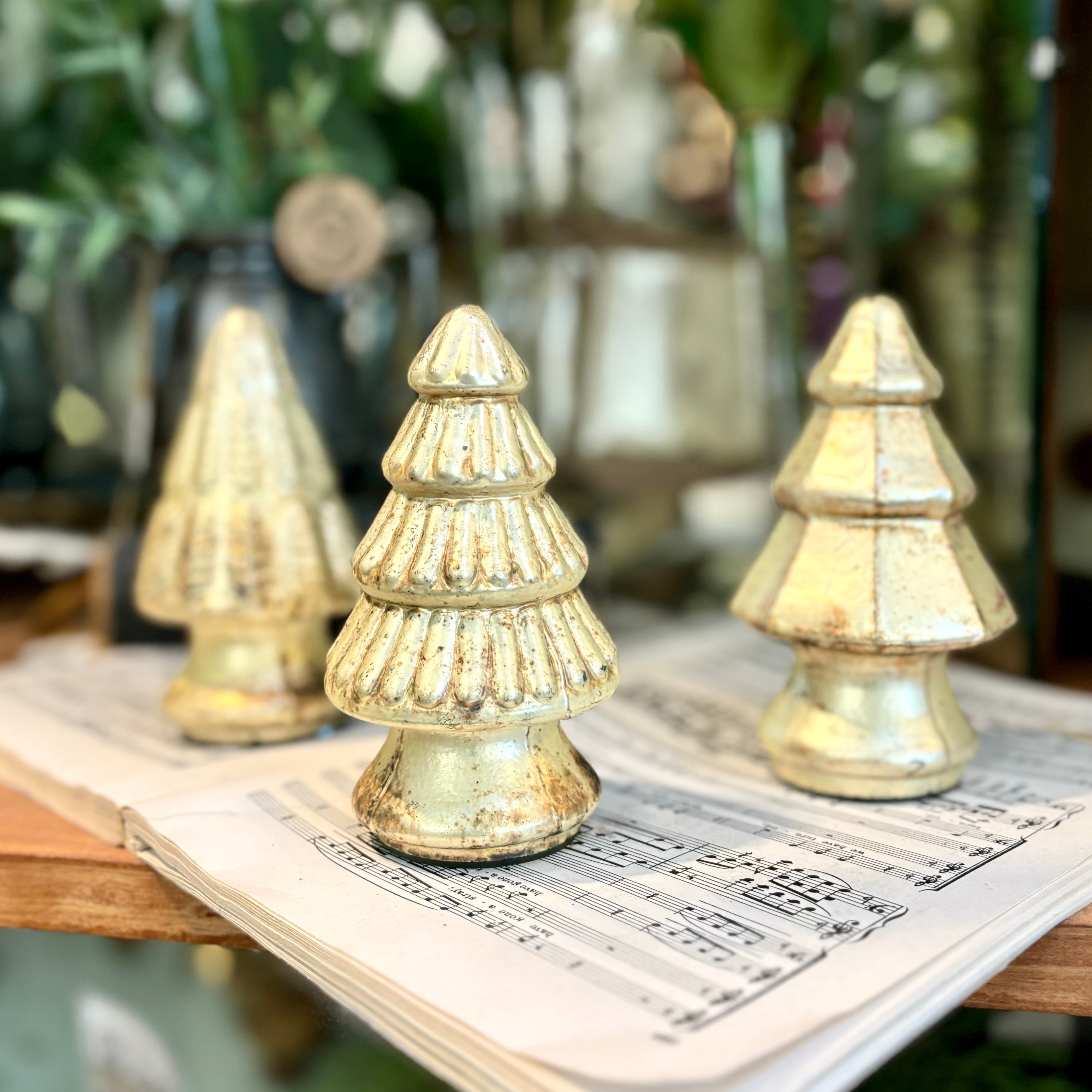 Mini Antique Gold Mercury Christmas Tree with Pleats