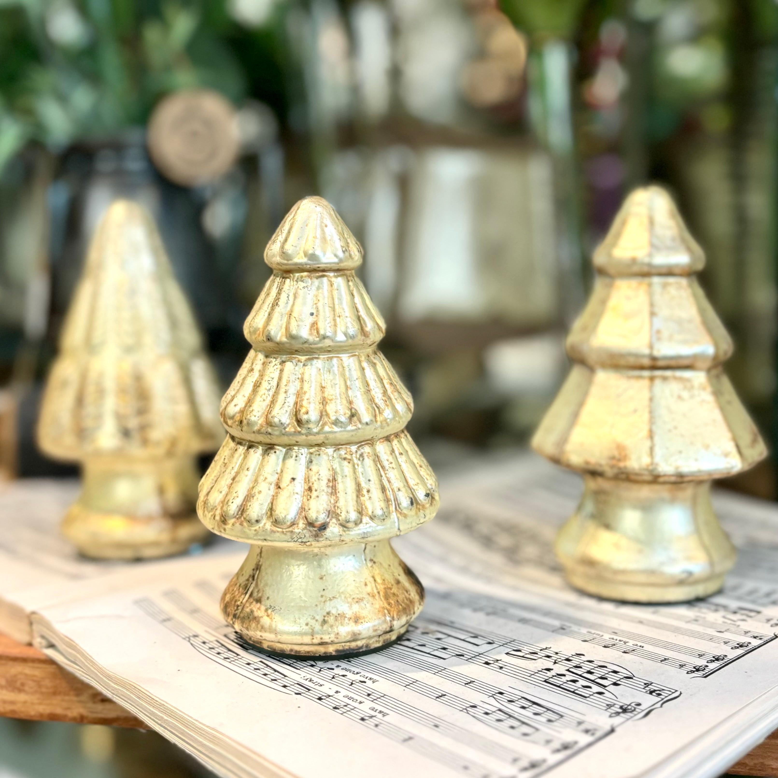 Mini Antique Gold Mercury Christmas Tree with Pleats