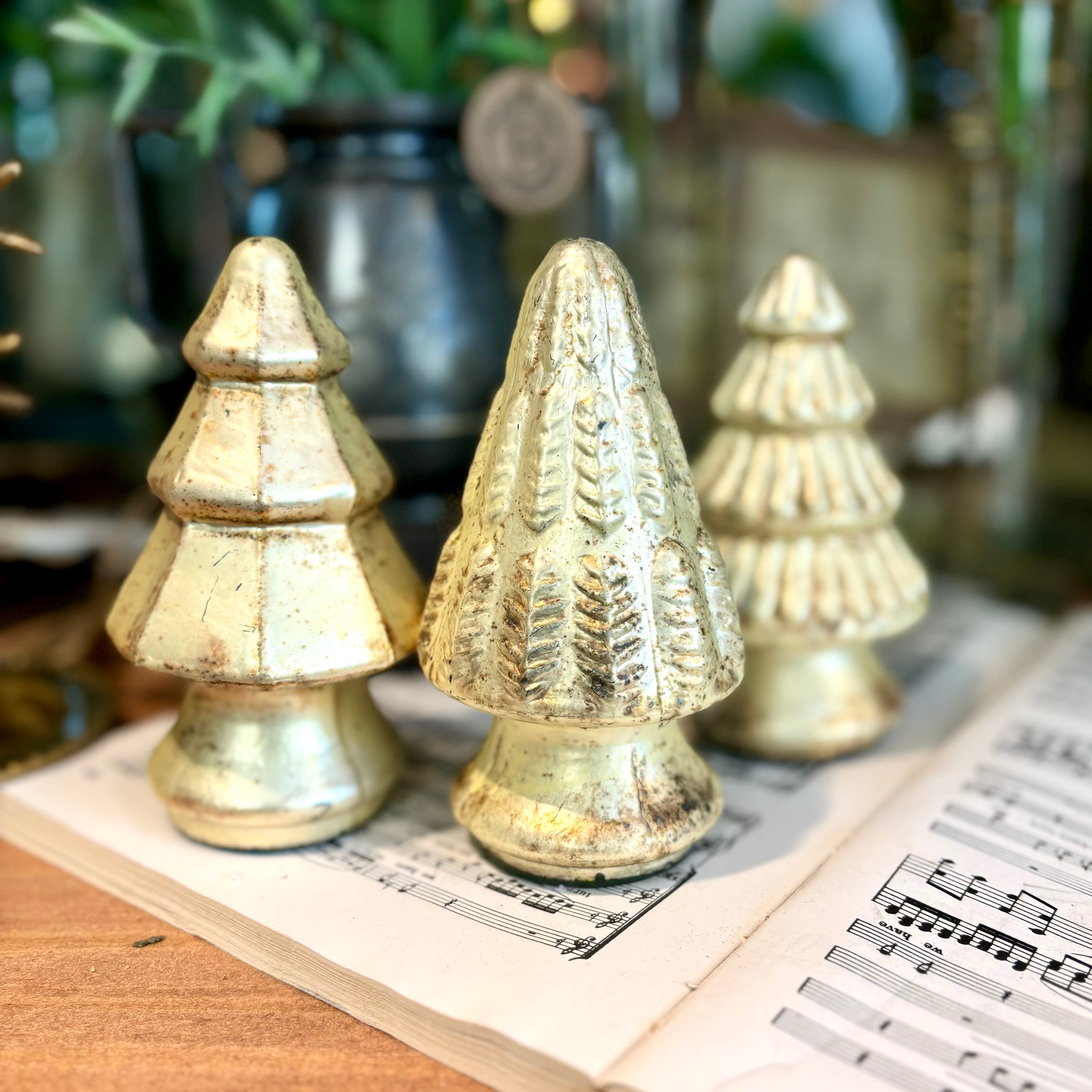 Mini Antique Gold Mercury Christmas Tree with Leaves