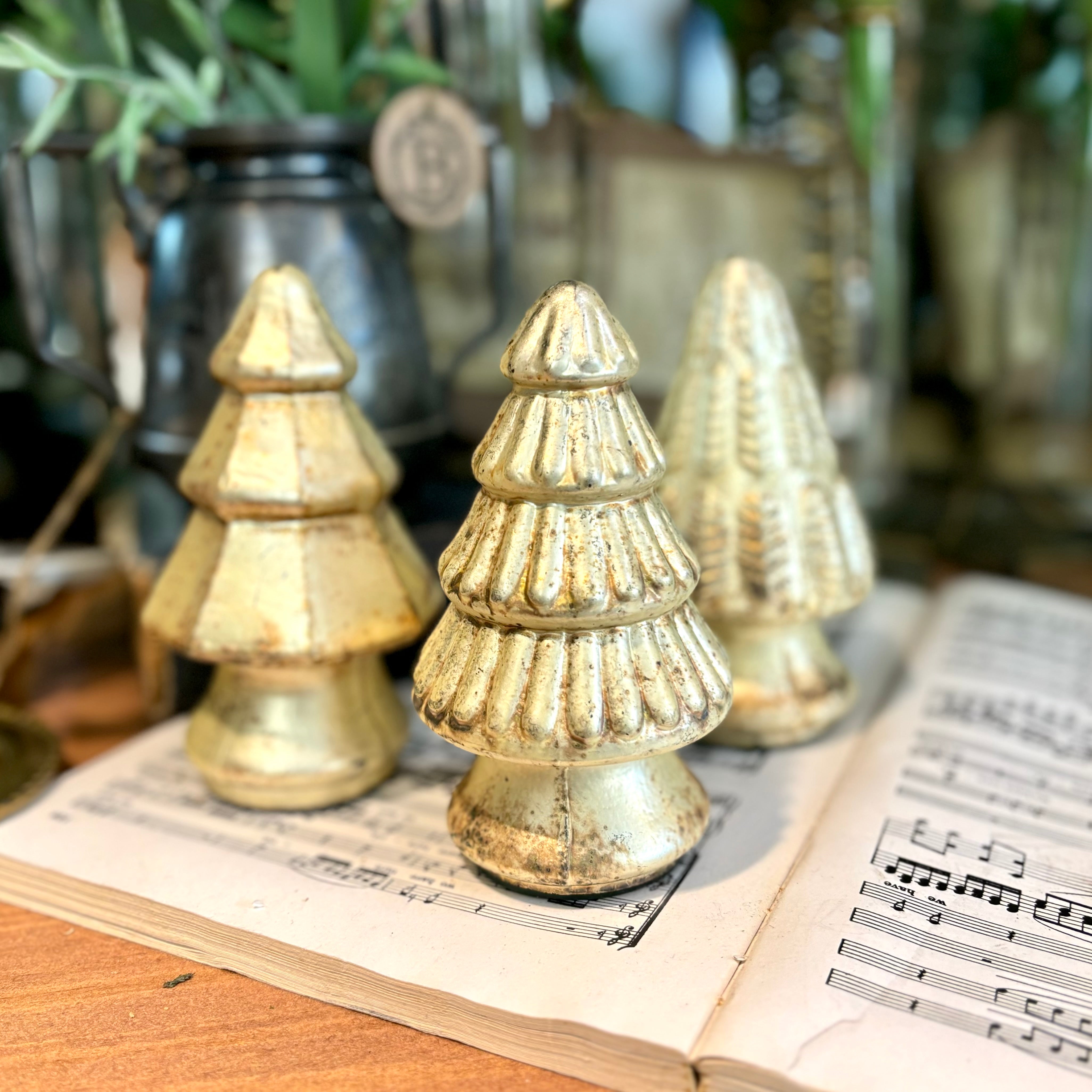 Mini Antique Gold Mercury Christmas Tree with Pleats