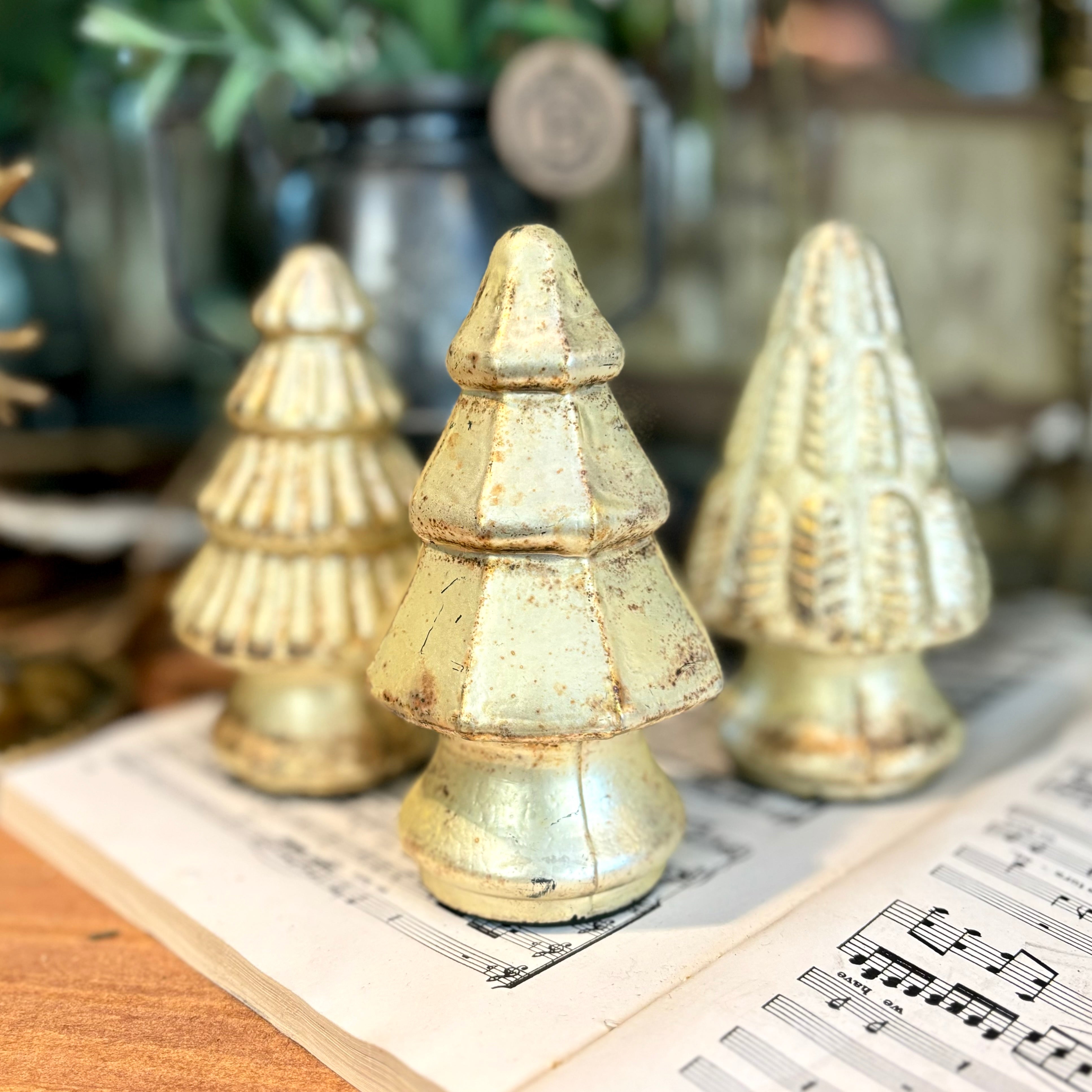 Mini Antique Gold Mercury Christmas Tree with Squares