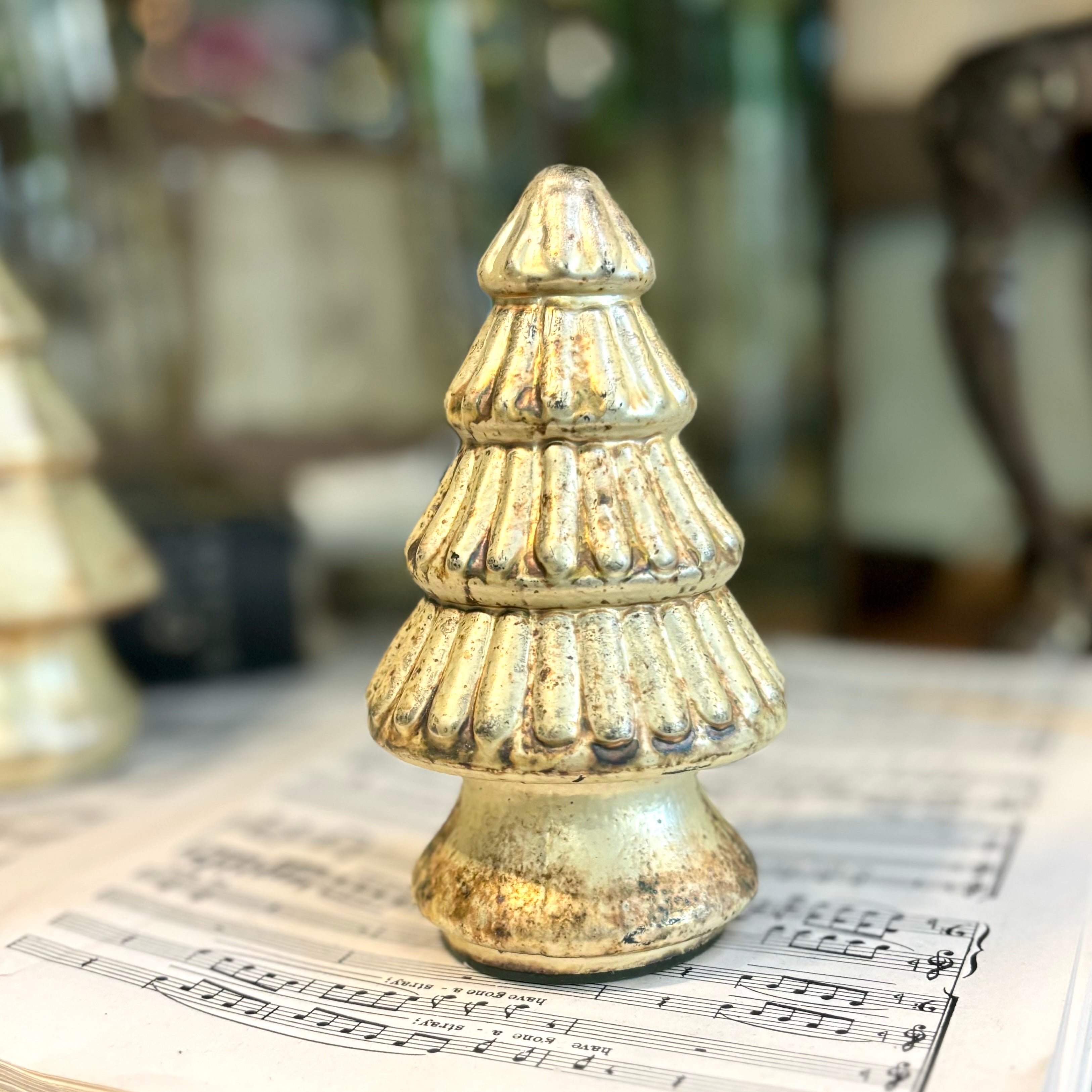 Mini Antique Gold Mercury Christmas Tree with Pleats