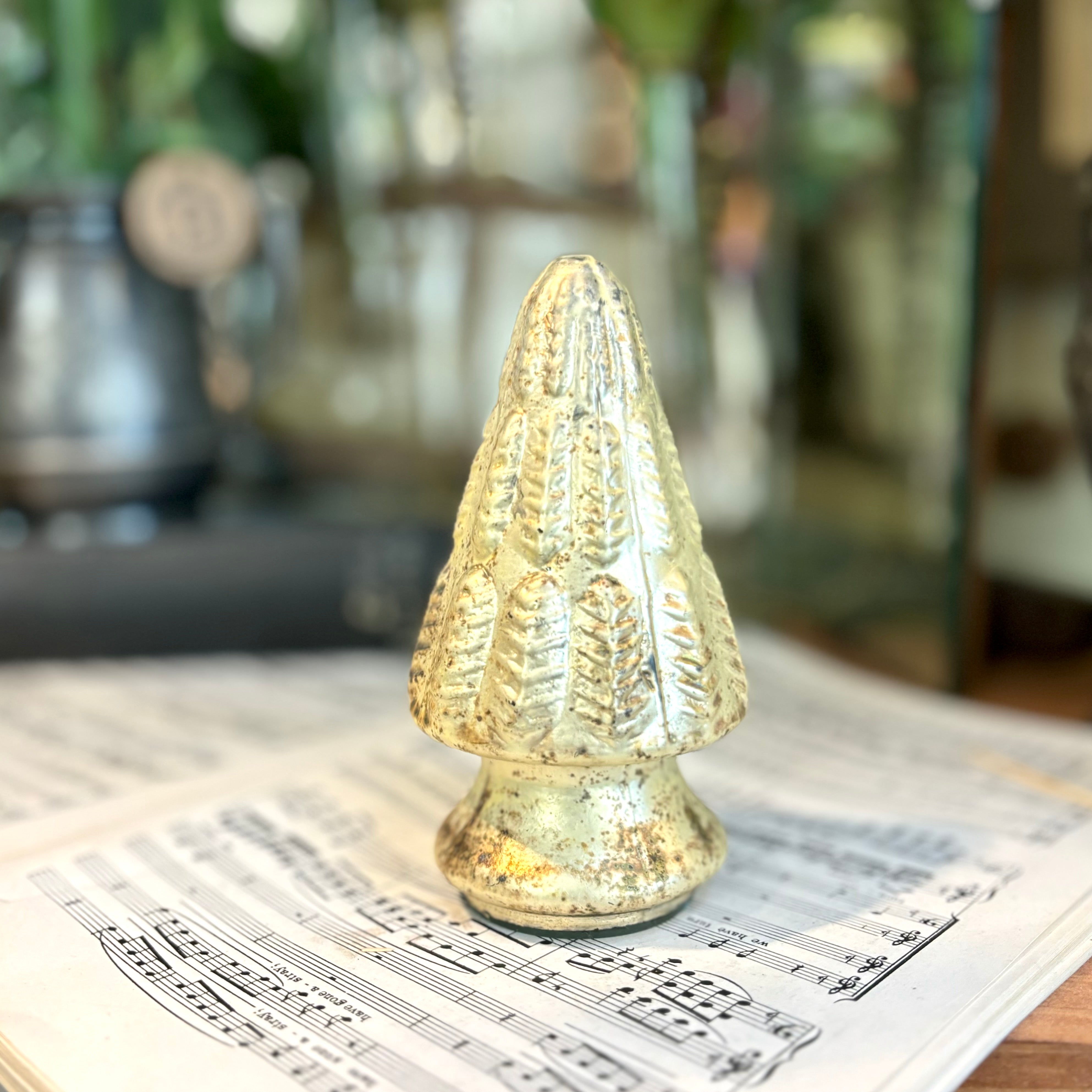 Mini Antique Gold Mercury Christmas Tree with Leaves