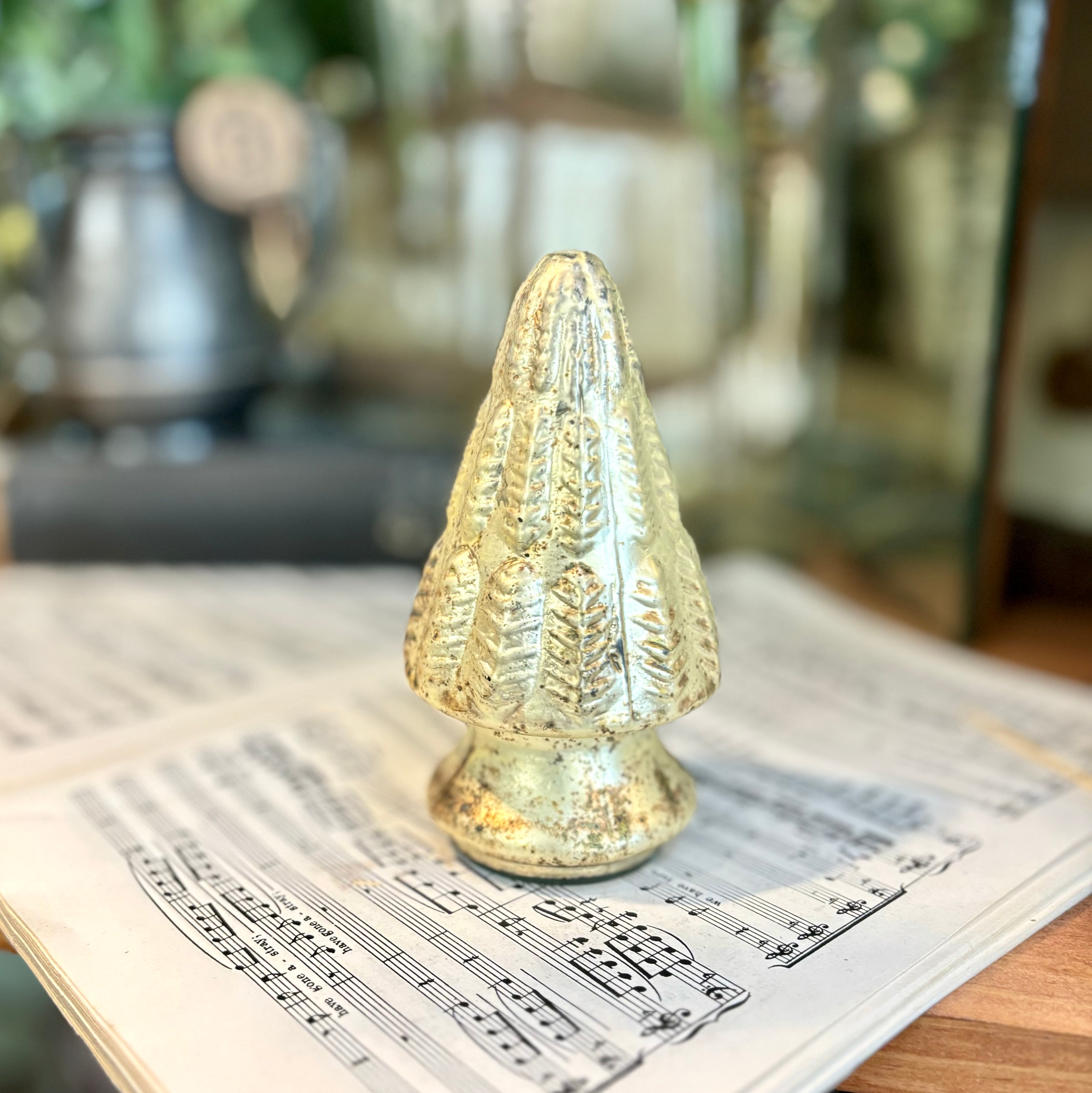 Mini Antique Gold Mercury Christmas Tree with Leaves