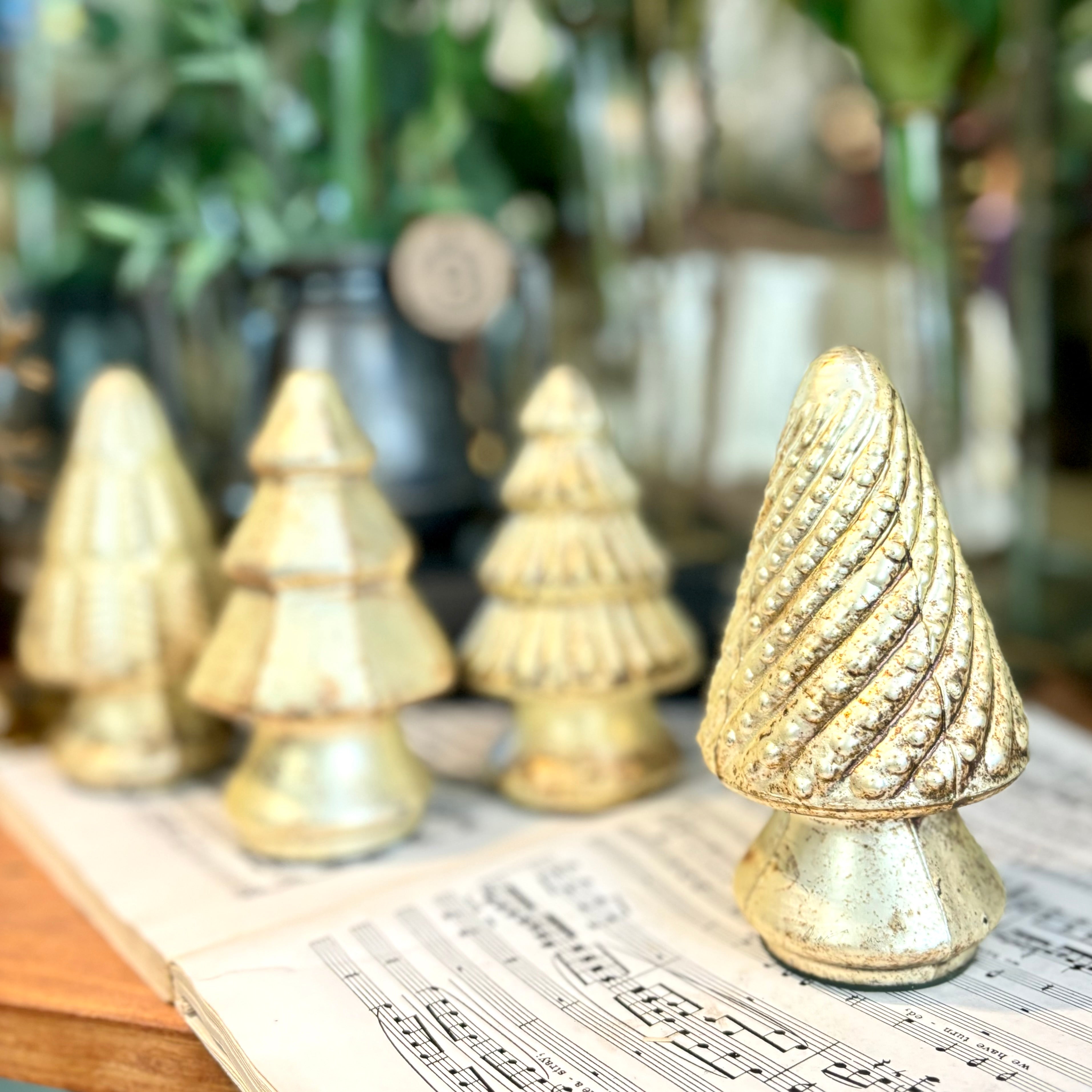 Mini Antique Gold Mercury Christmas Tree with Dots