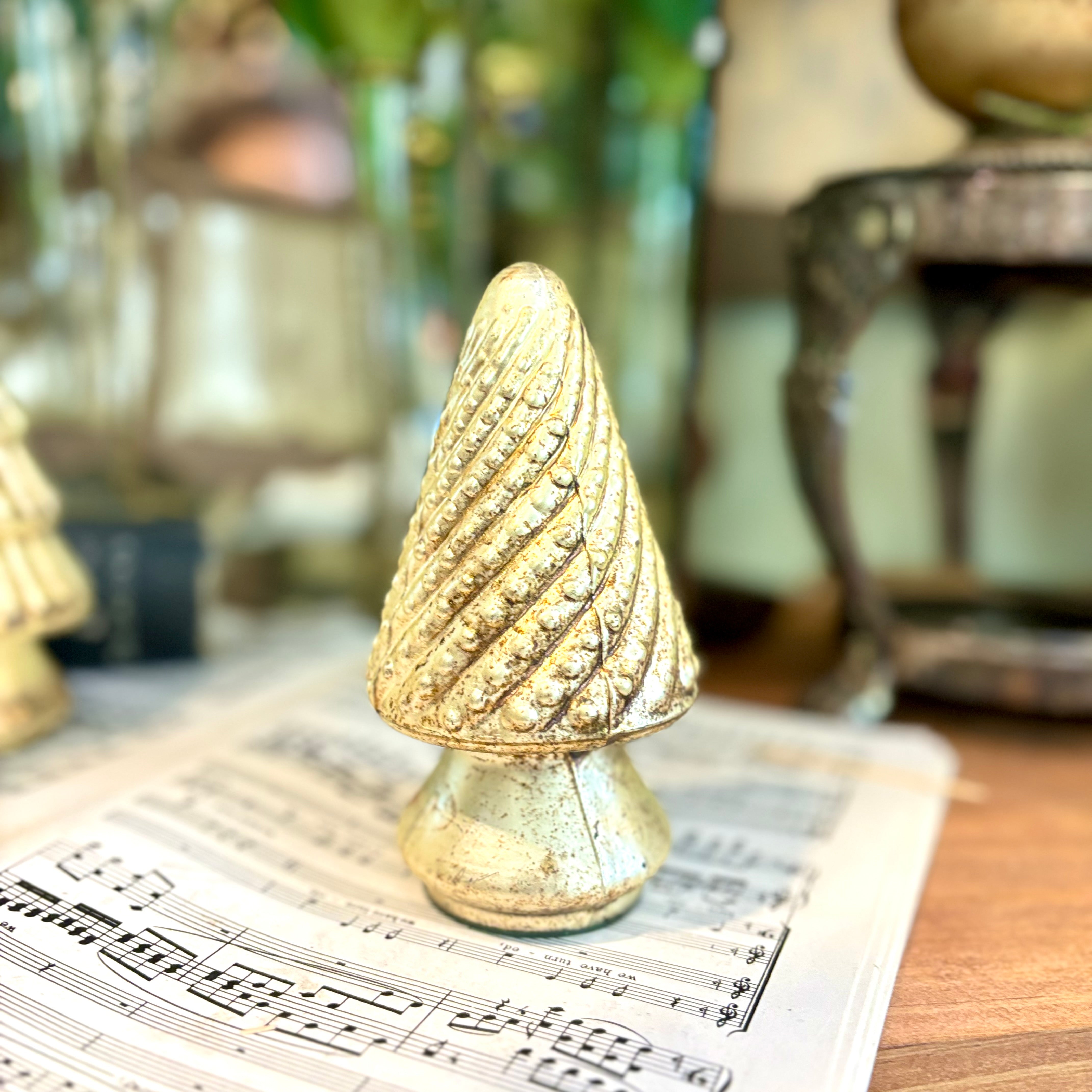 Mini Antique Gold Mercury Christmas Tree with Dots