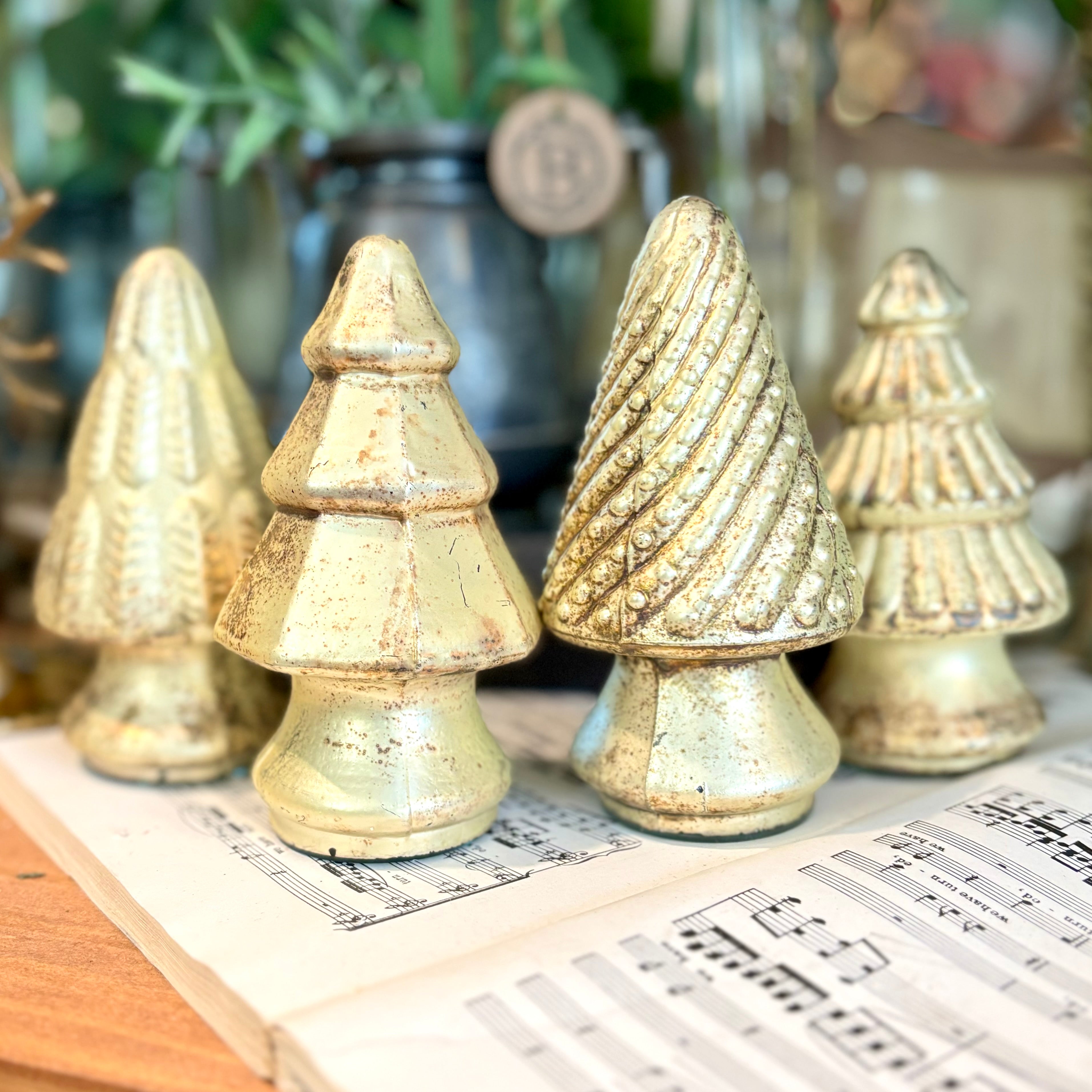 Mini Antique Gold Mercury Christmas Tree with Squares