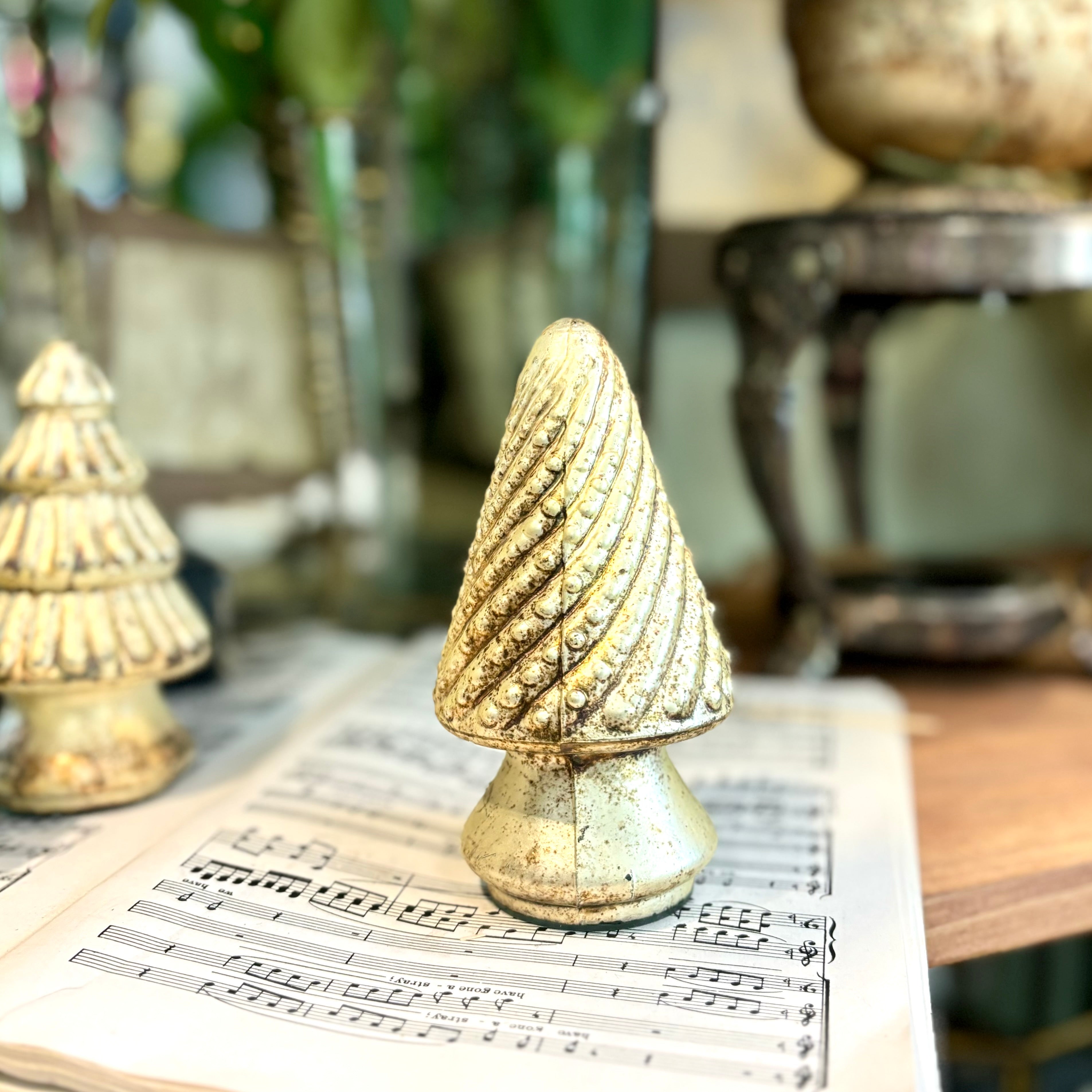 Mini Antique Gold Mercury Christmas Tree with Dots