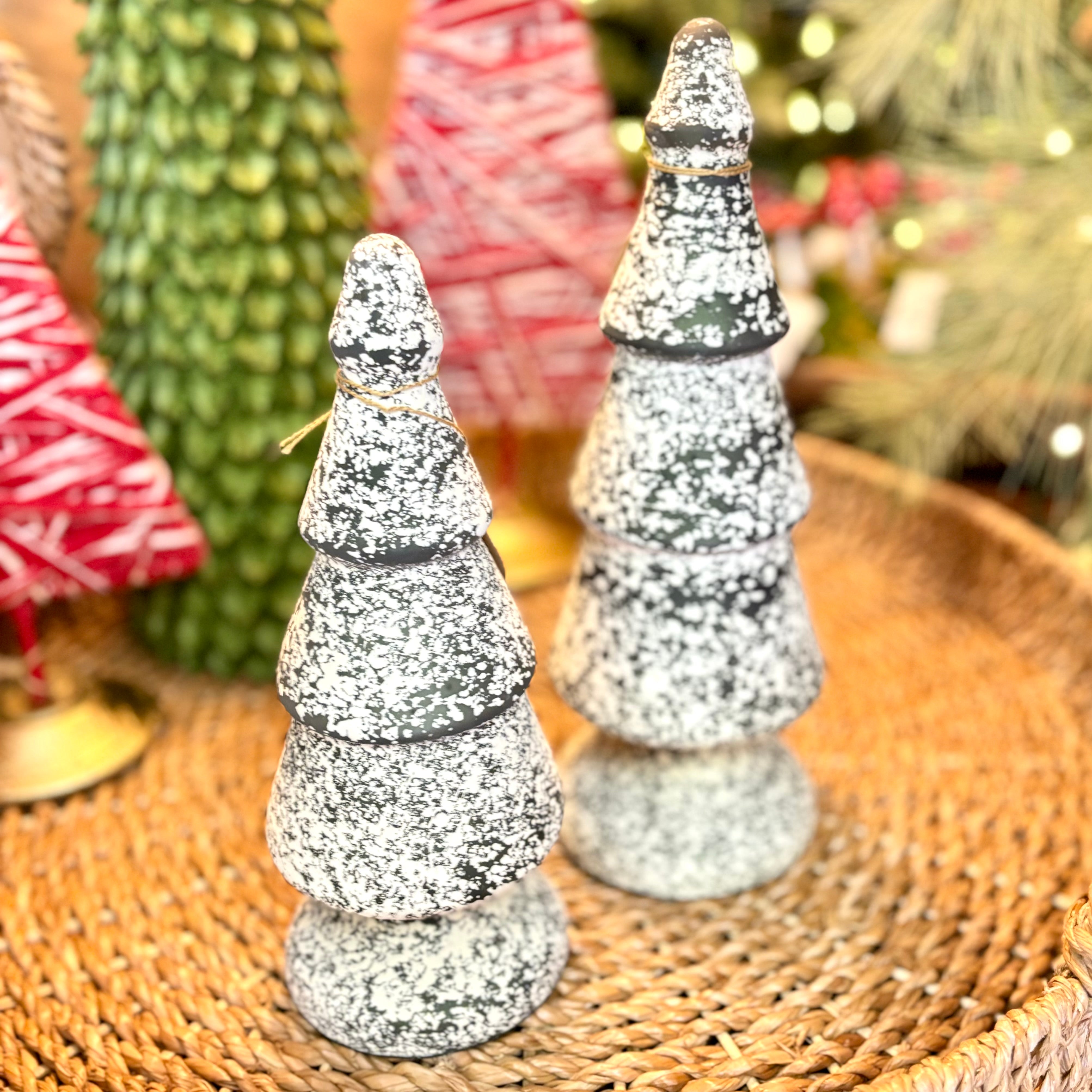 Dark Green and White Speckle Glass Tree Small