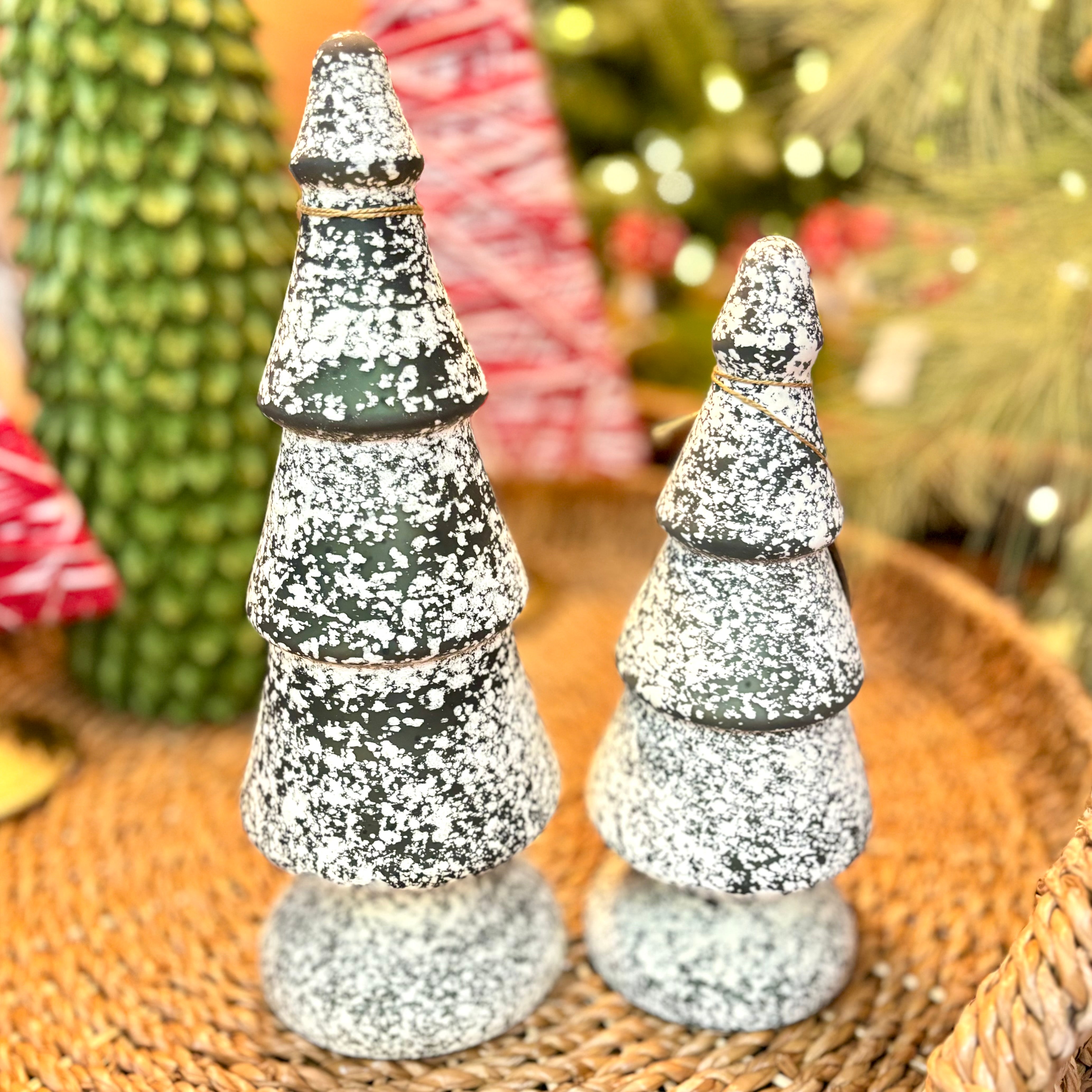 Dark Green and White Speckle Glass Tree Medium