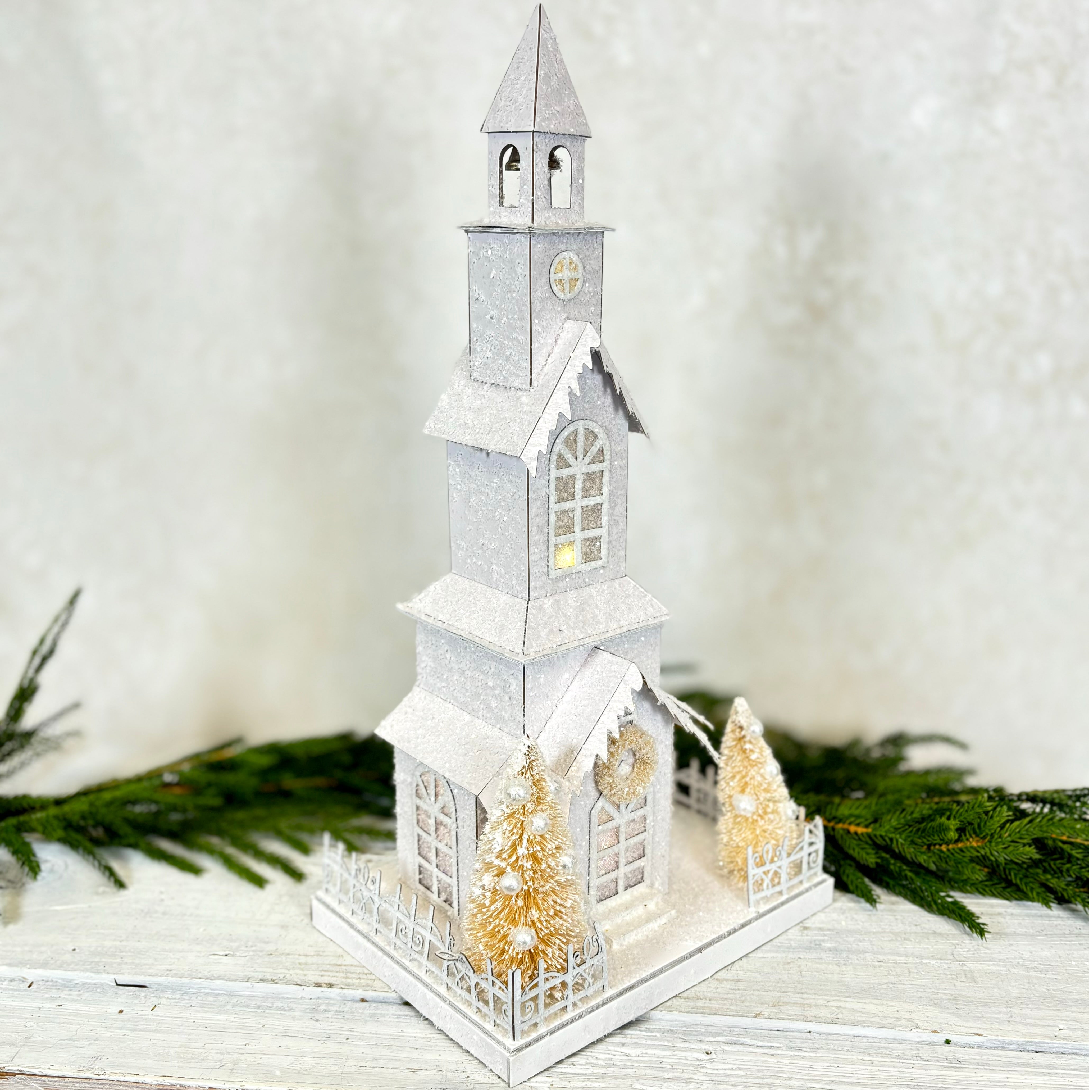 Cardboard LED Snowy Church