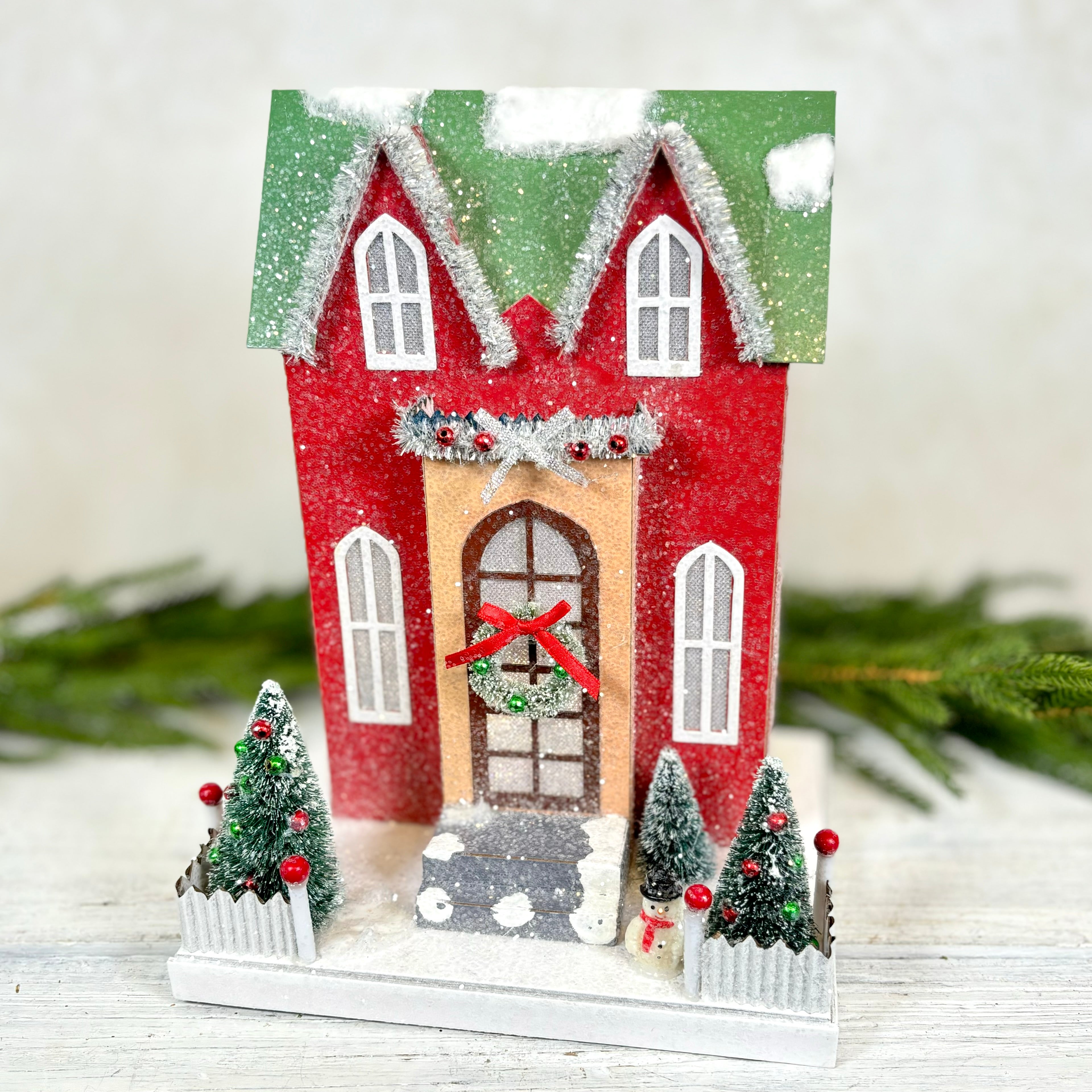 Cardboard LED Village House with Snowman