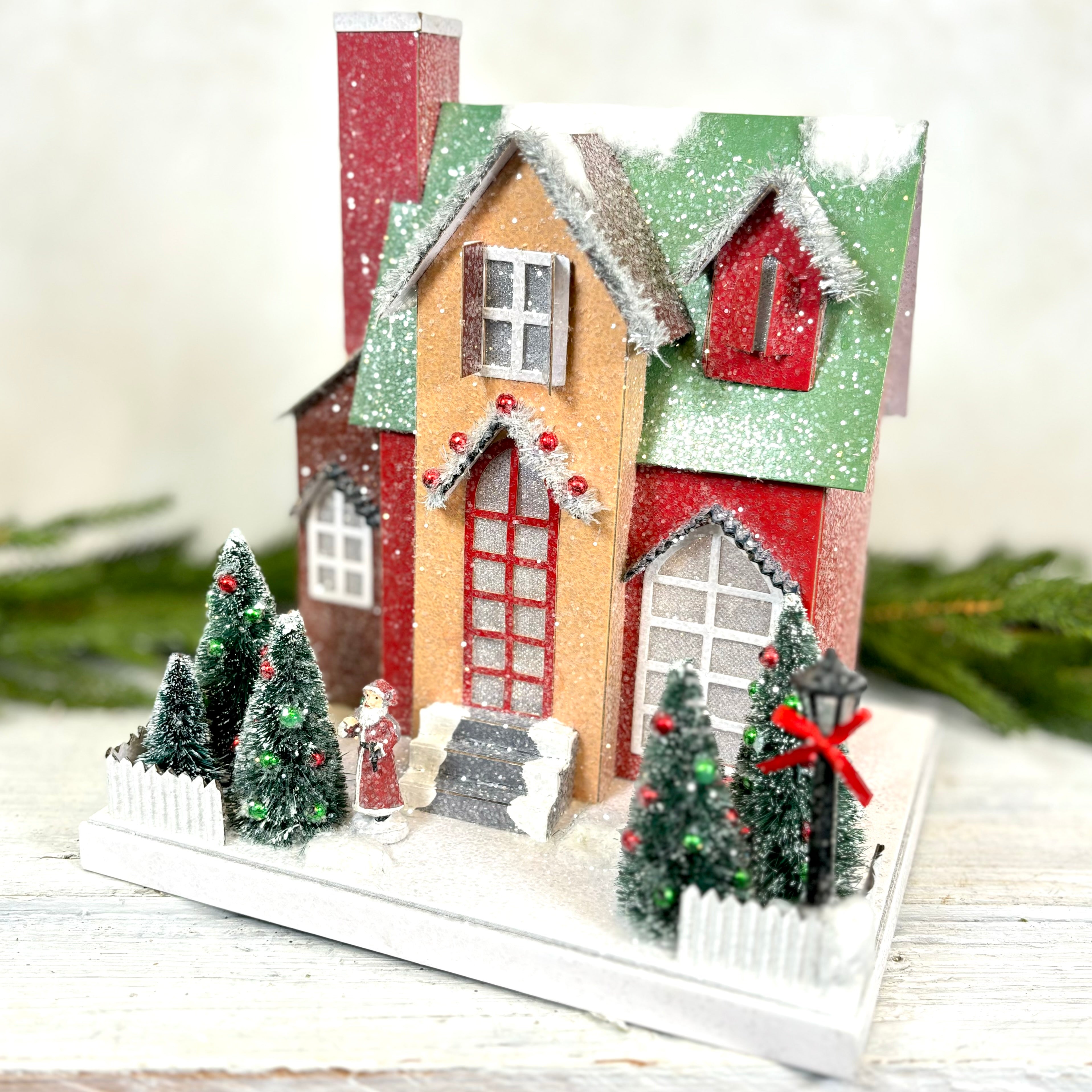 Cardboard LED Village House with Santa