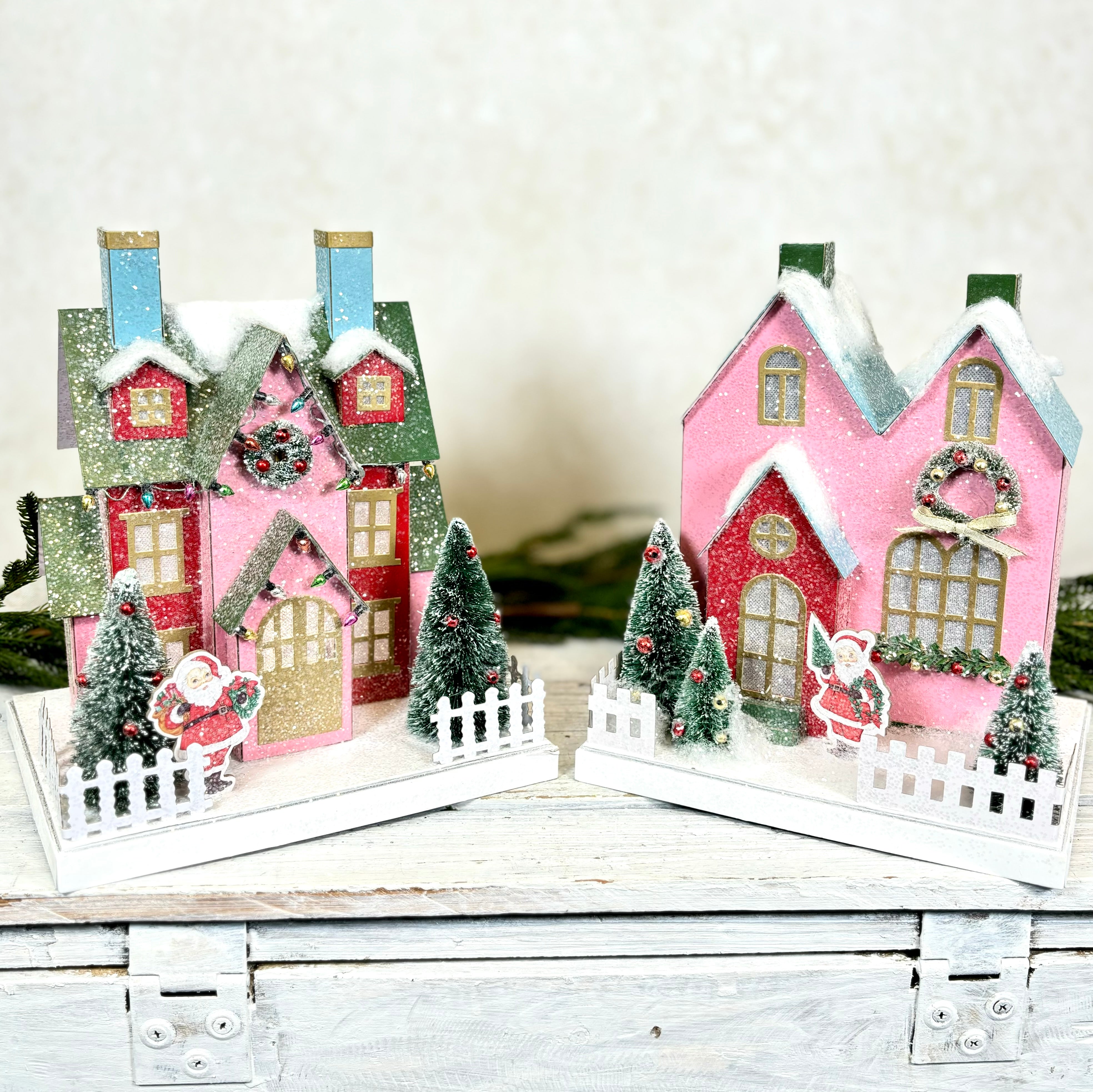 Cardboard LED Village House Pink and Blue