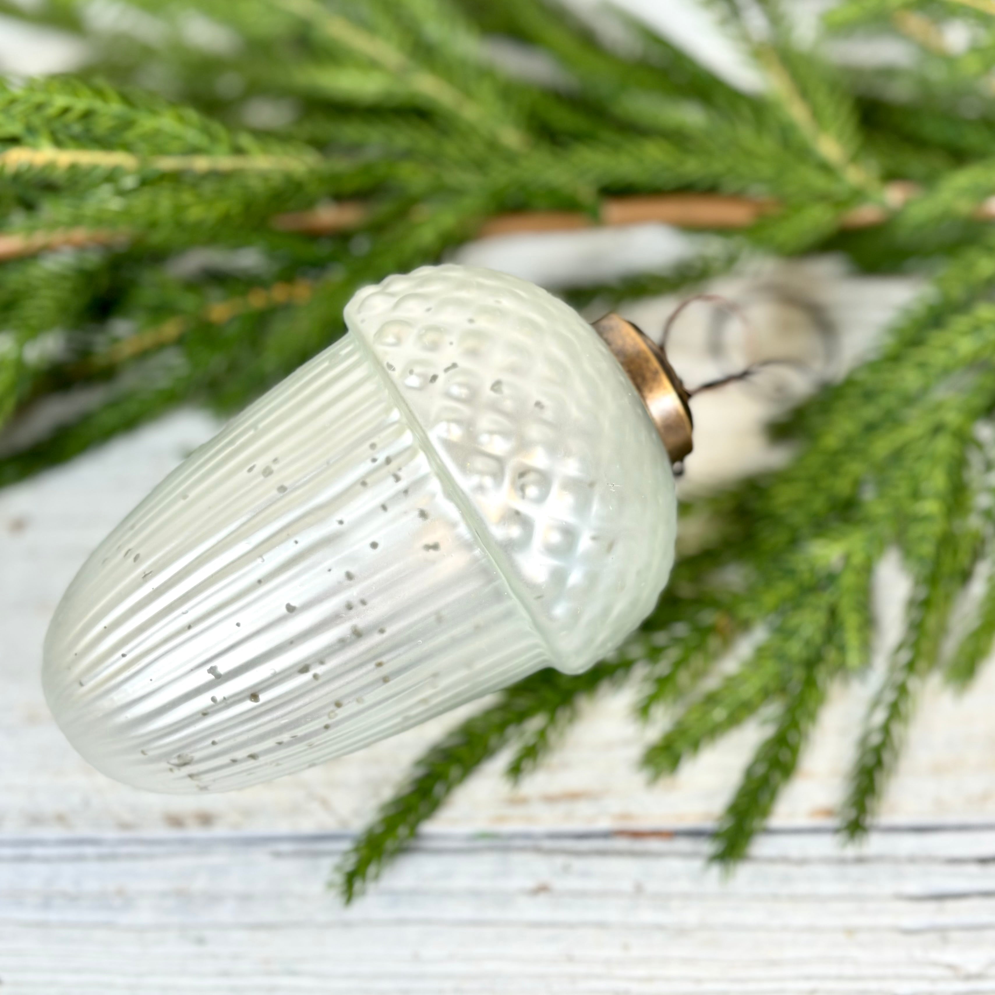 White Mercury Glass Acorn Ornament