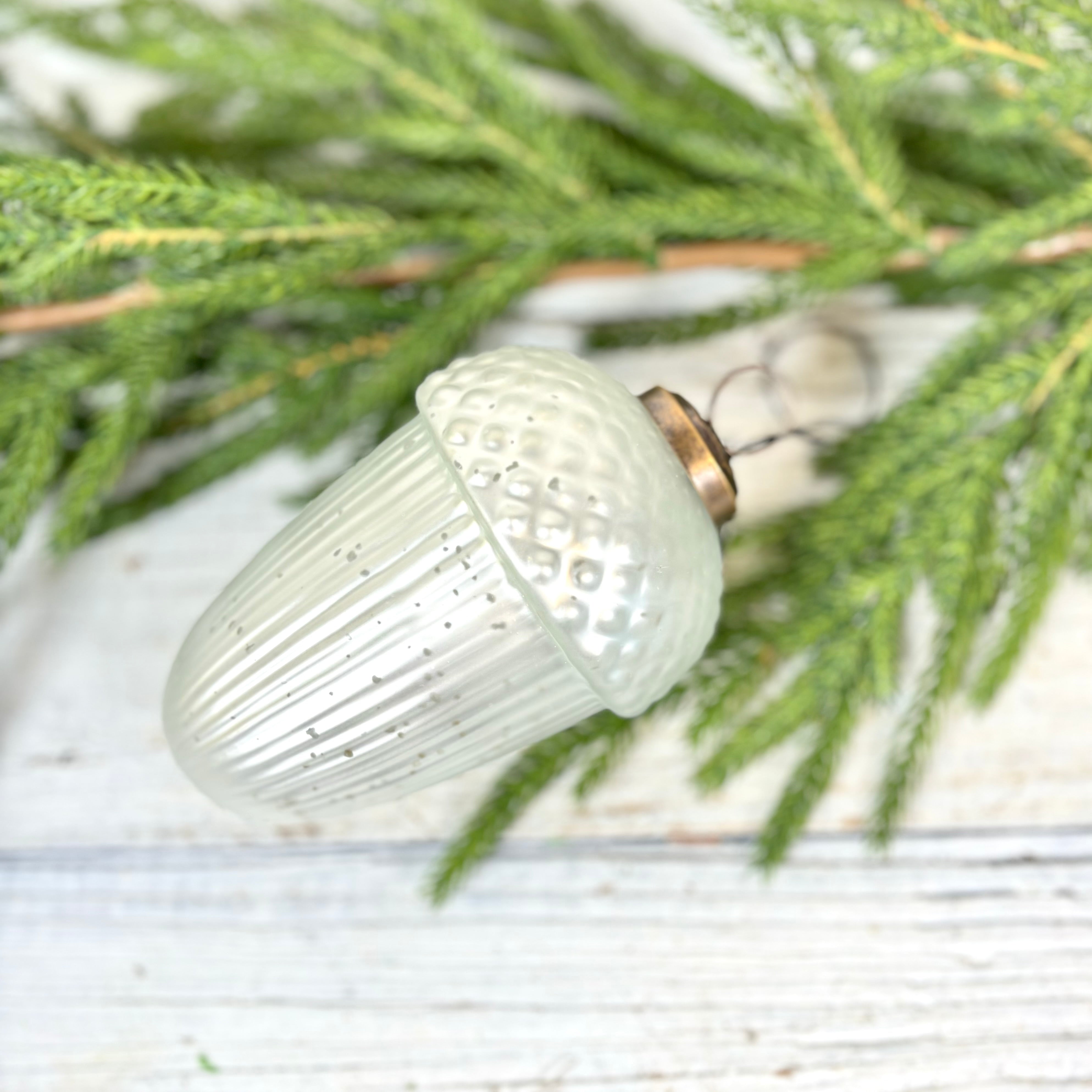 White Mercury Glass Acorn Ornament