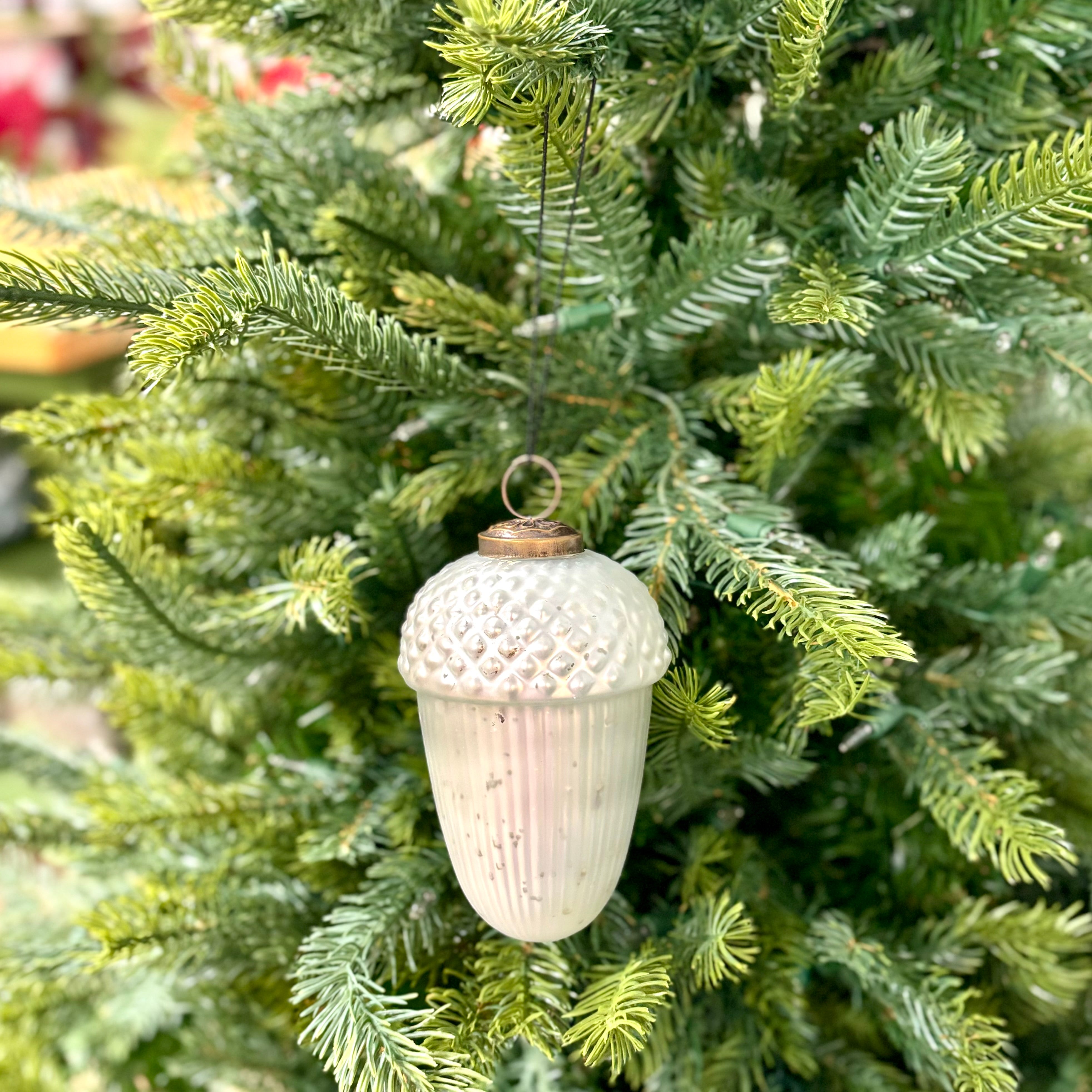 White Mercury Glass Acorn Ornament