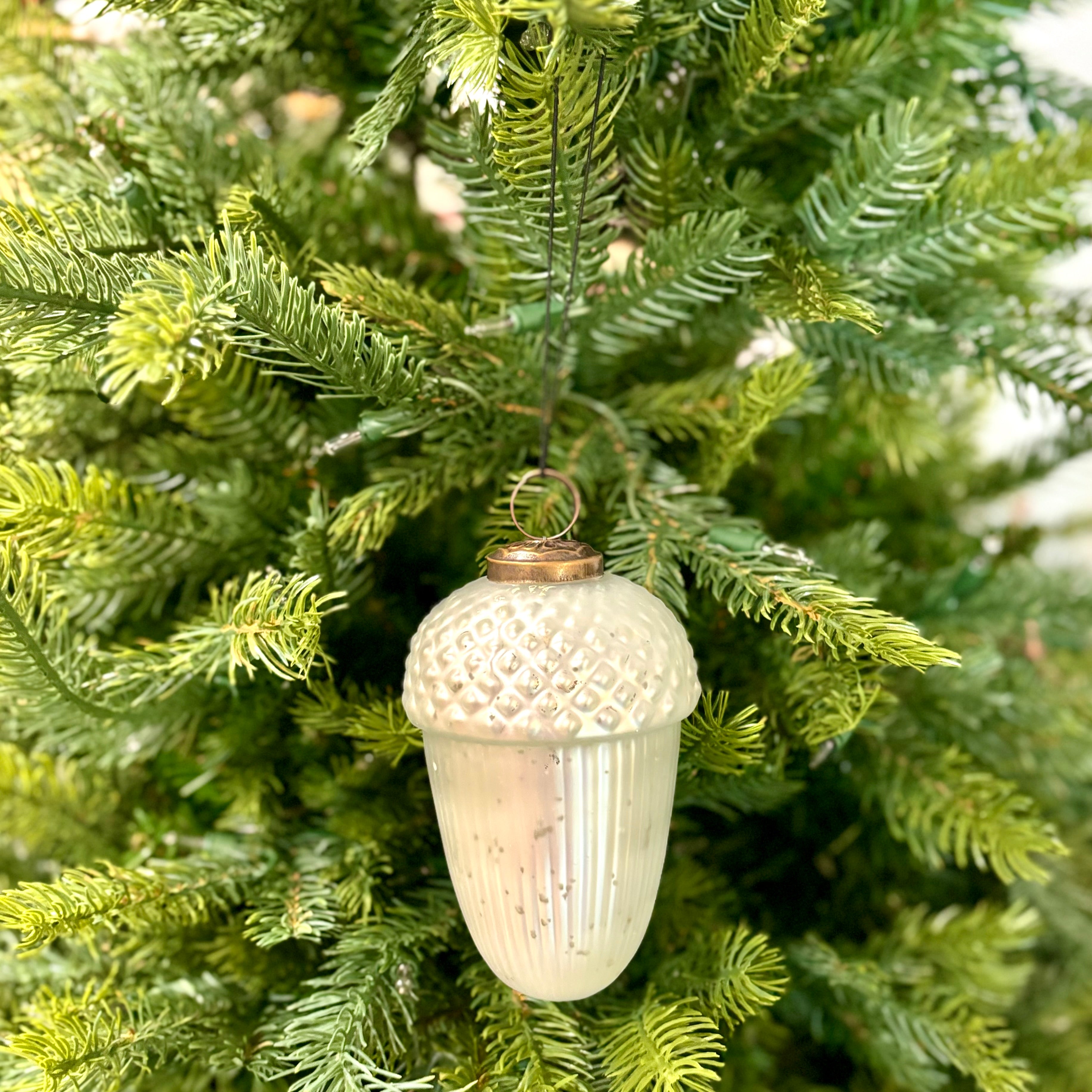 White Mercury Glass Acorn Ornament