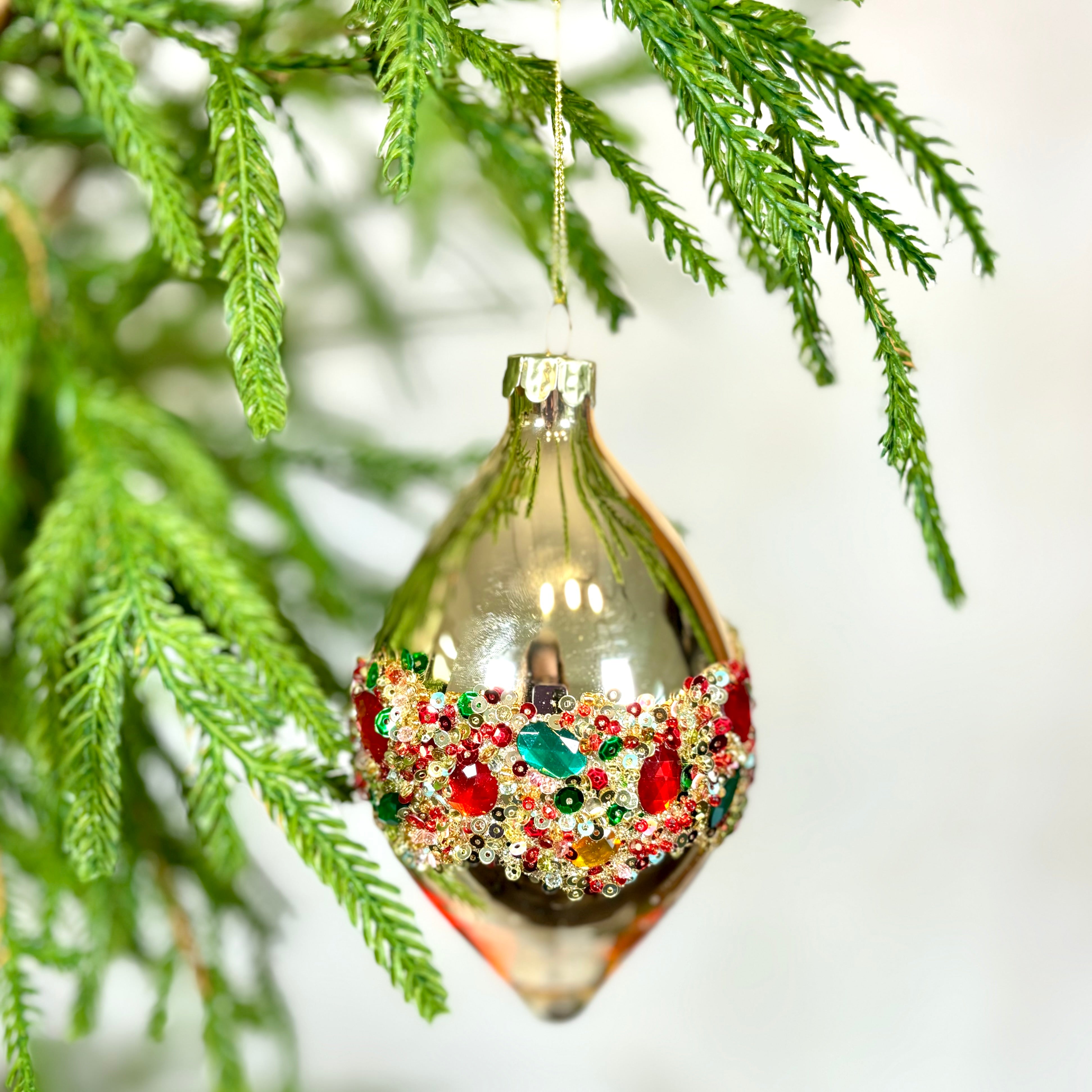 Gold Glass Sparkle Teardrop Ornament