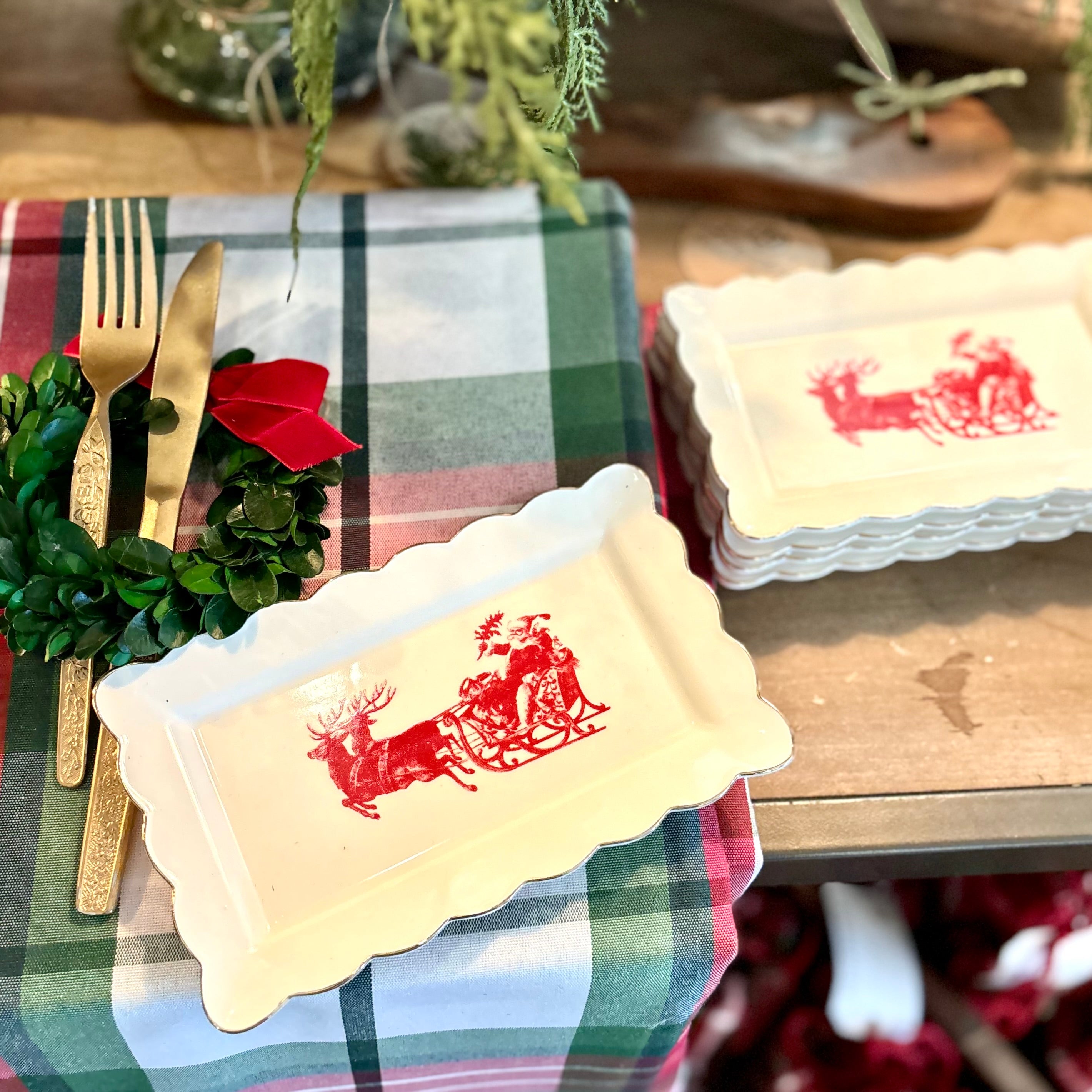 Vintage Santa in Sleigh Rectangular Porcelain Tray