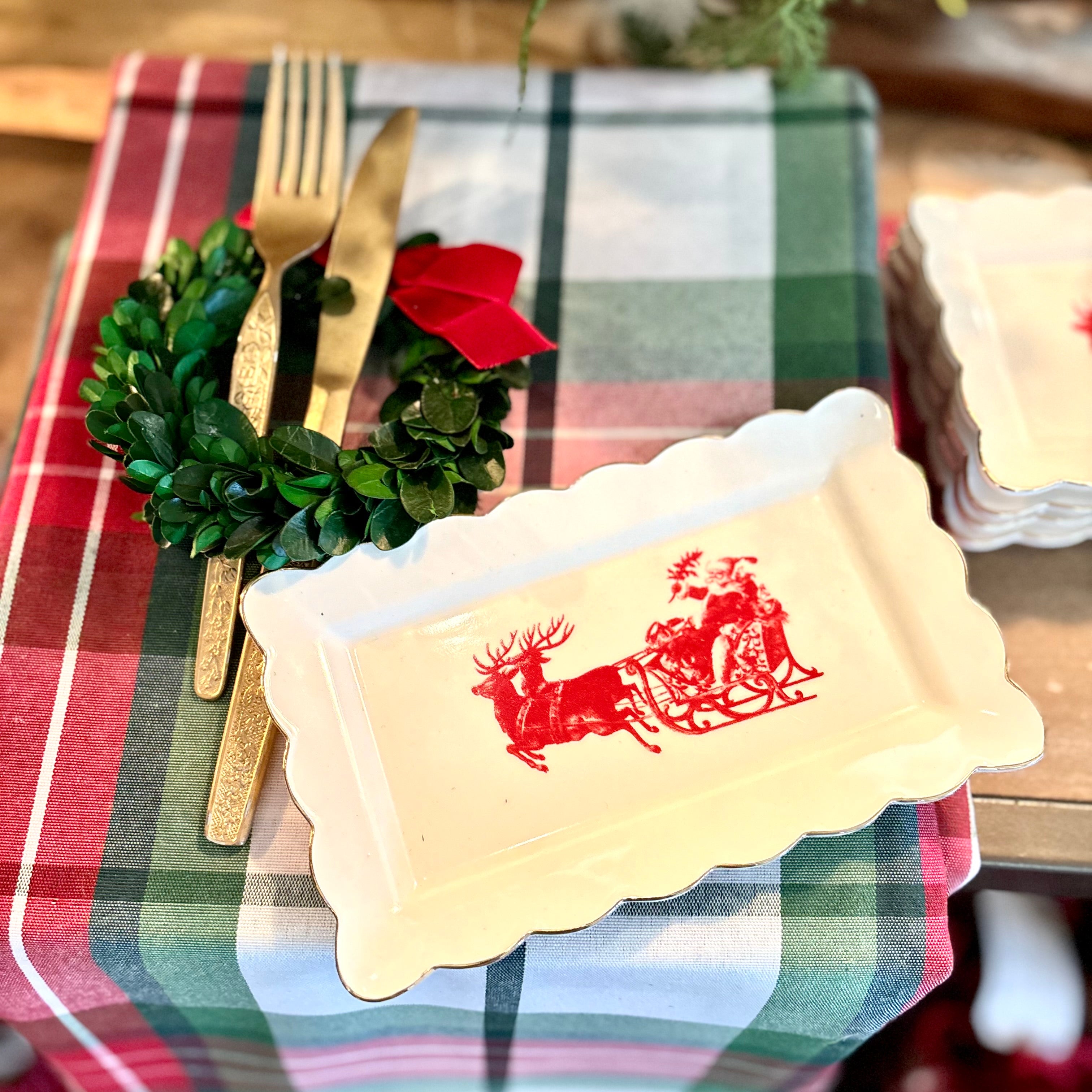 Vintage Santa in Sleigh Rectangular Porcelain Tray