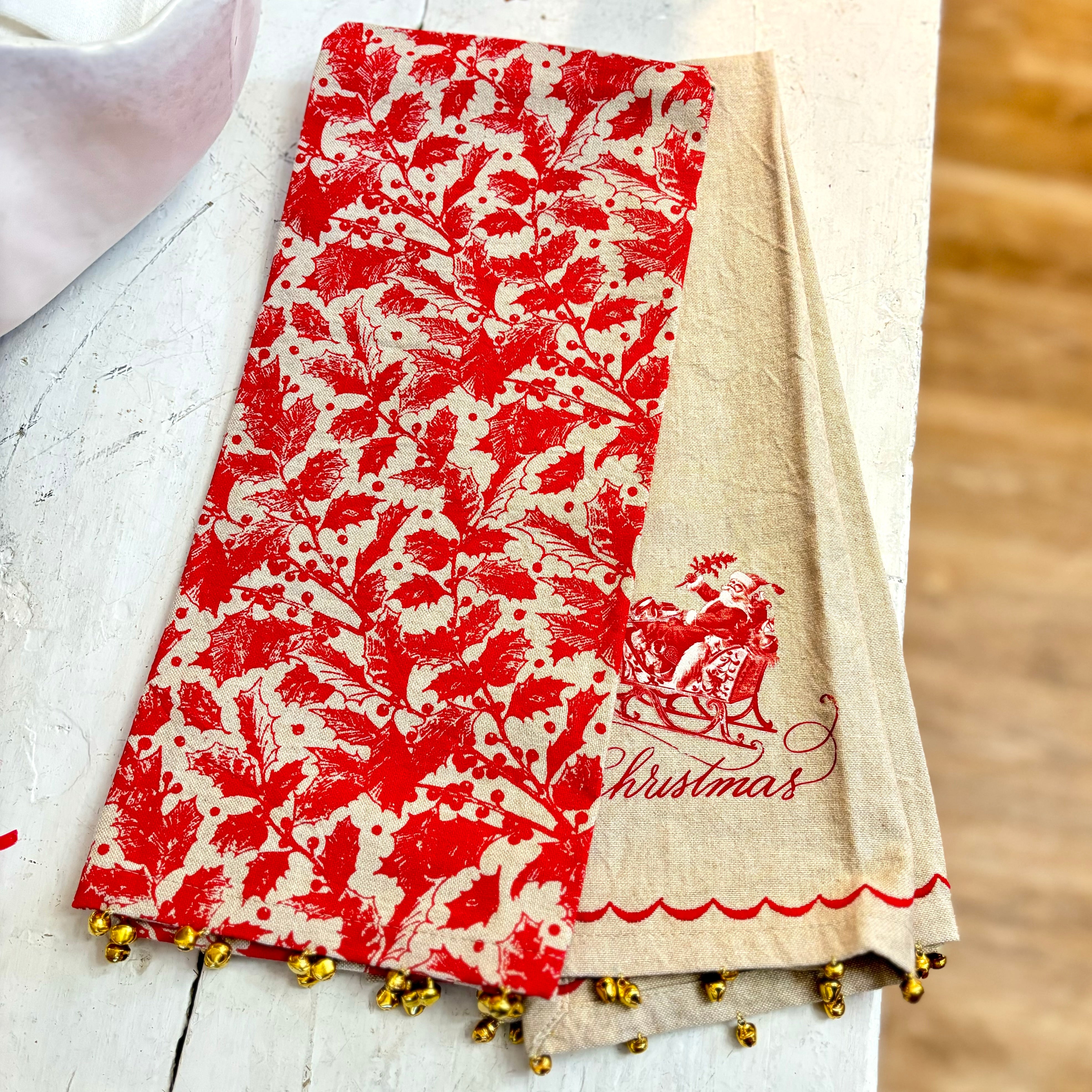 Yuletide Berries and Holly Leaves Towel with Brass Bells