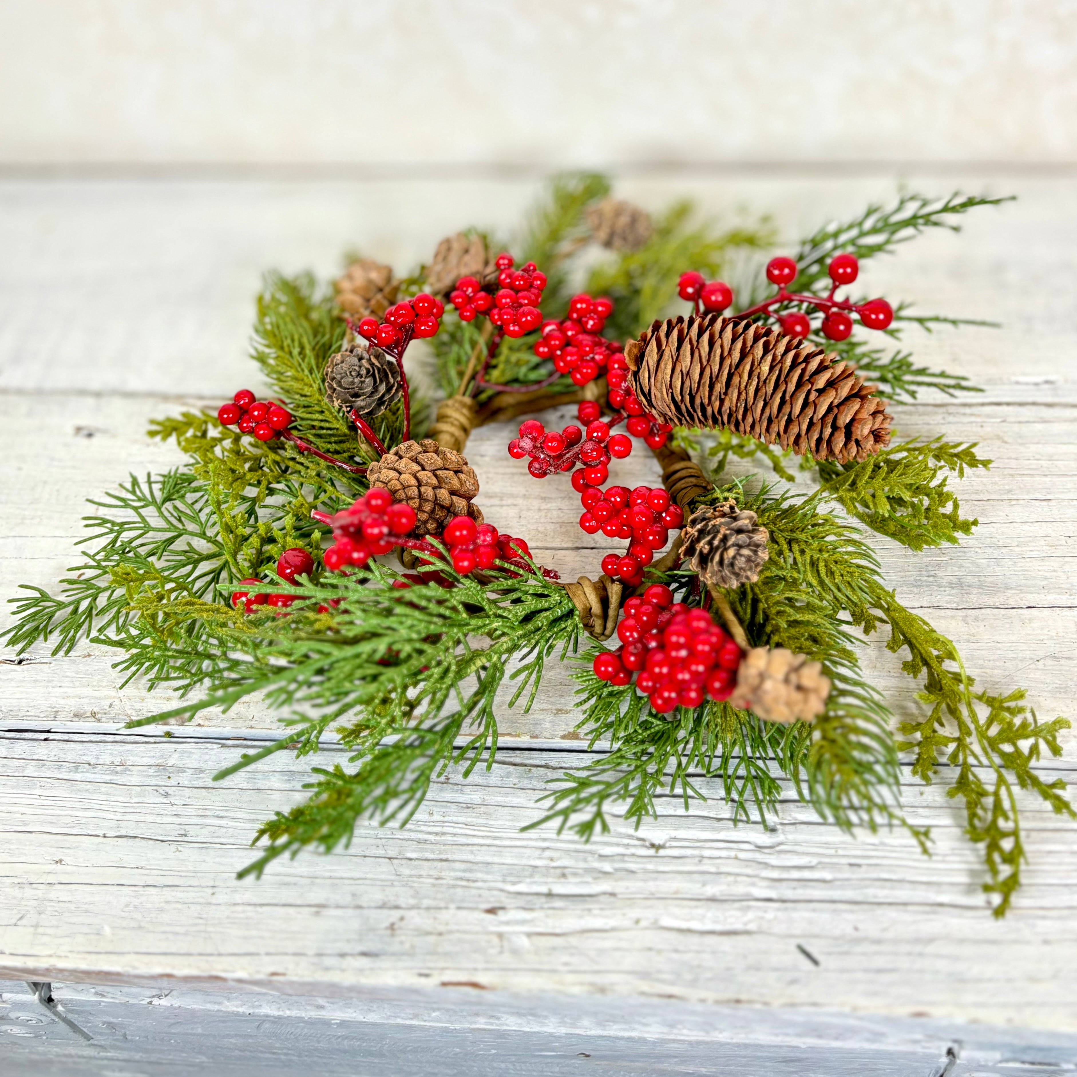 Candle Ring Mixed Cedar, Pine, Berry and Cone