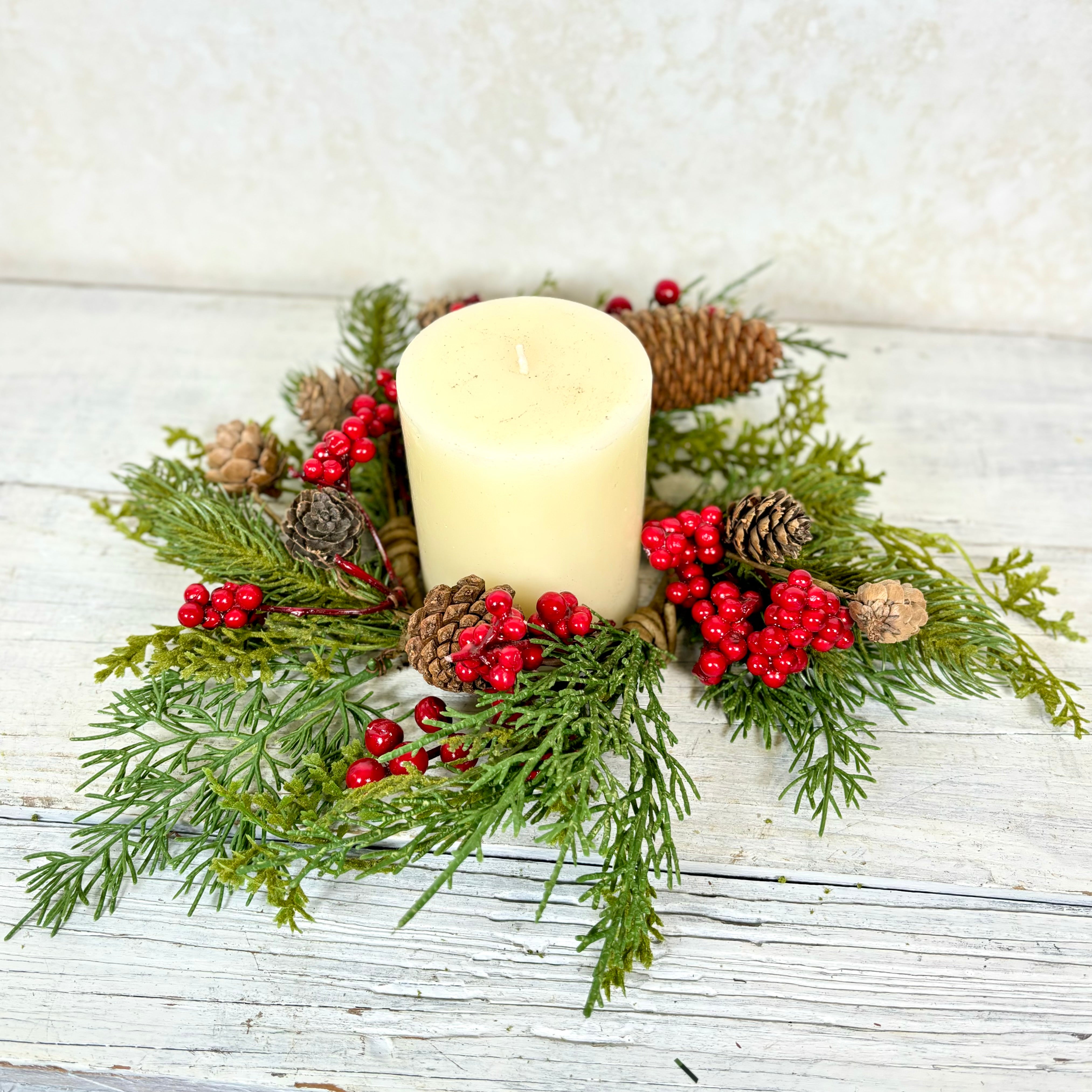 Candle Ring Mixed Cedar, Pine, Berry and Cone