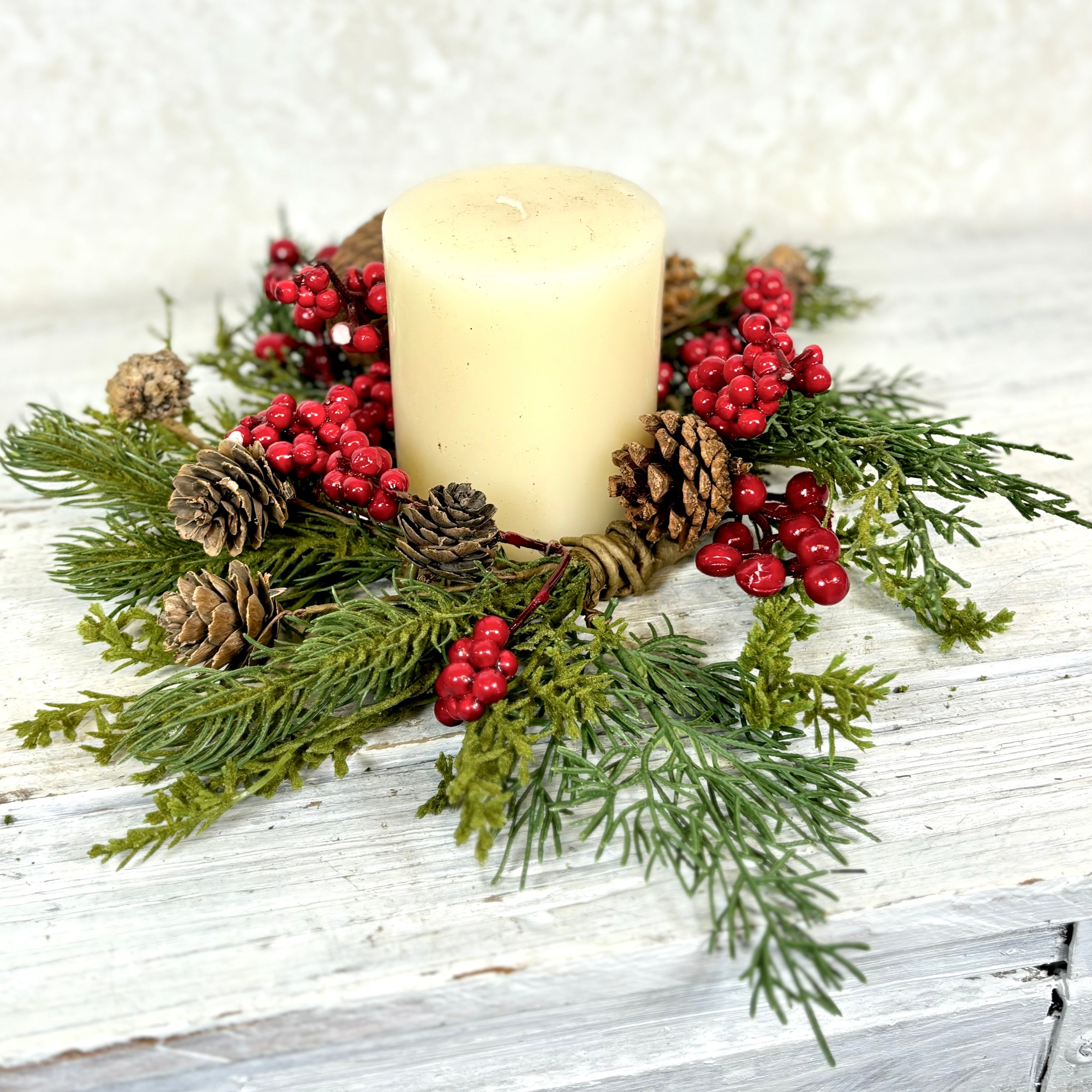 Candle Ring Mixed Cedar, Pine, Berry and Cone