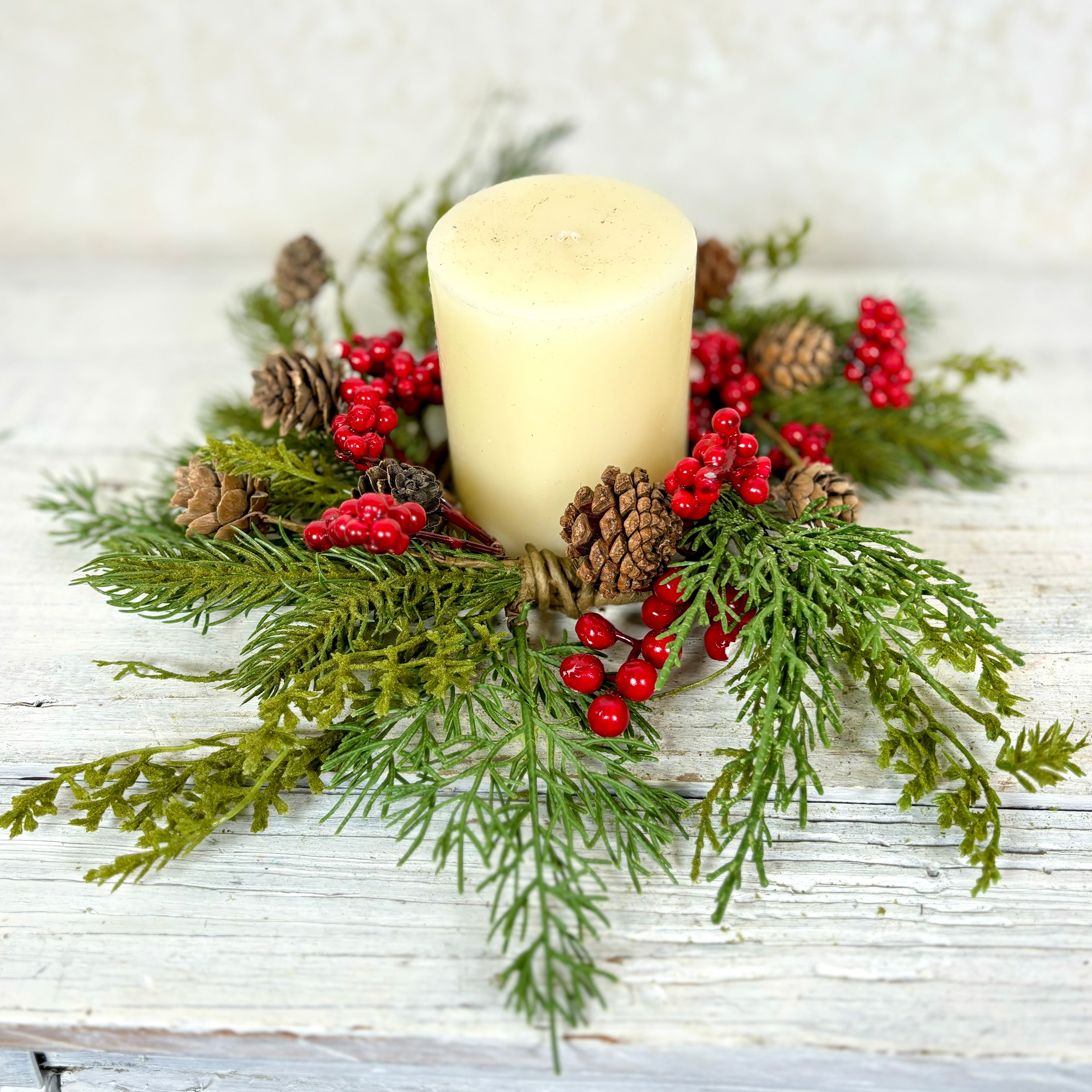 Candle Ring Mixed Cedar, Pine, Berry and Cone