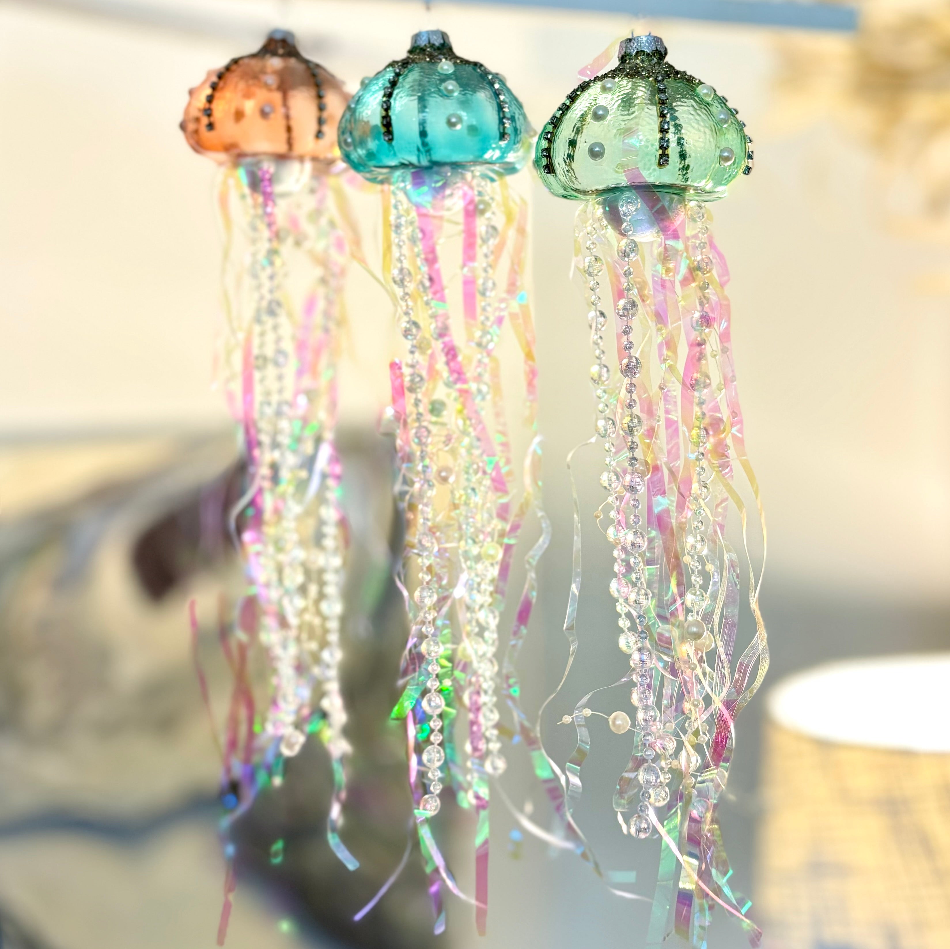 Pearl and Sparkle Decorative Jellyfish Ornament Teal