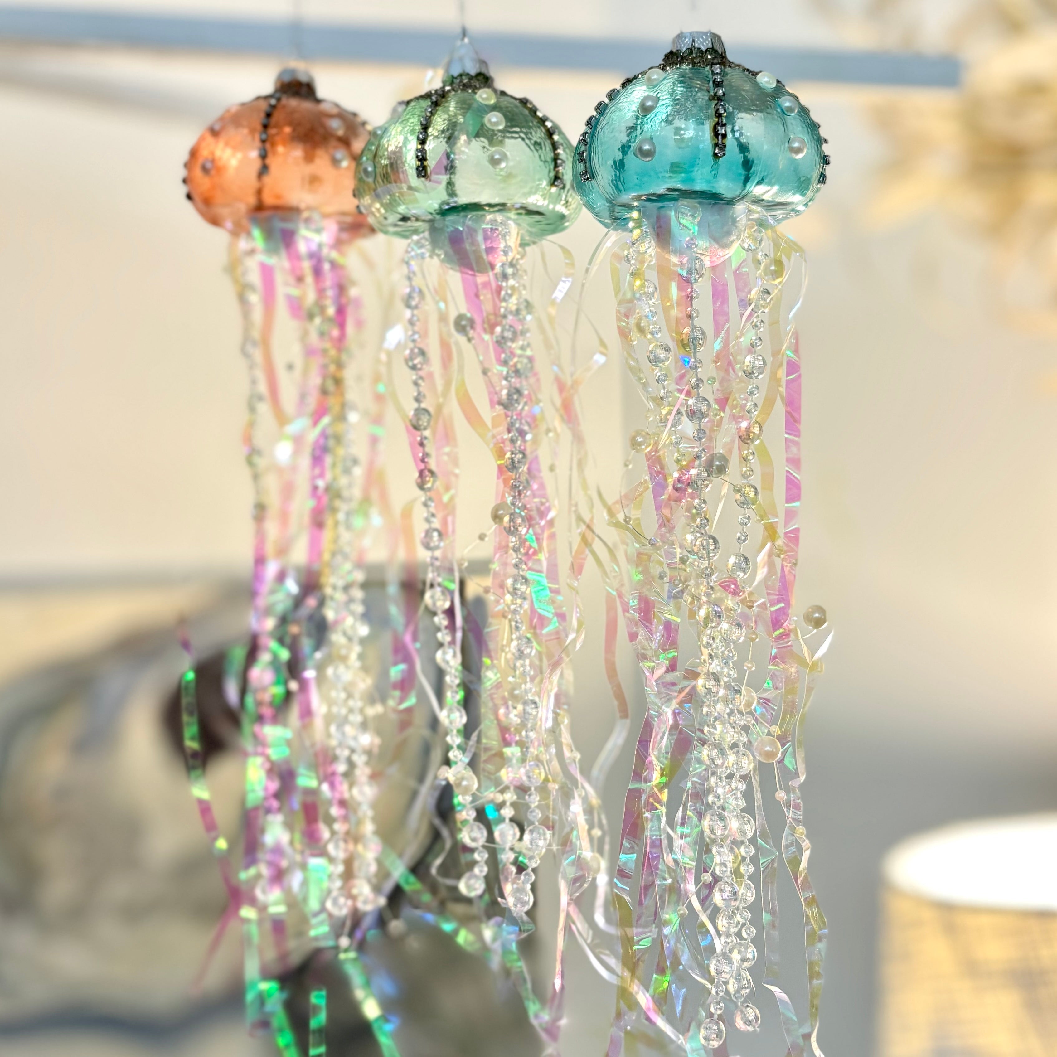 Pearl and Sparkle Decorative Jellyfish Ornament Aqua