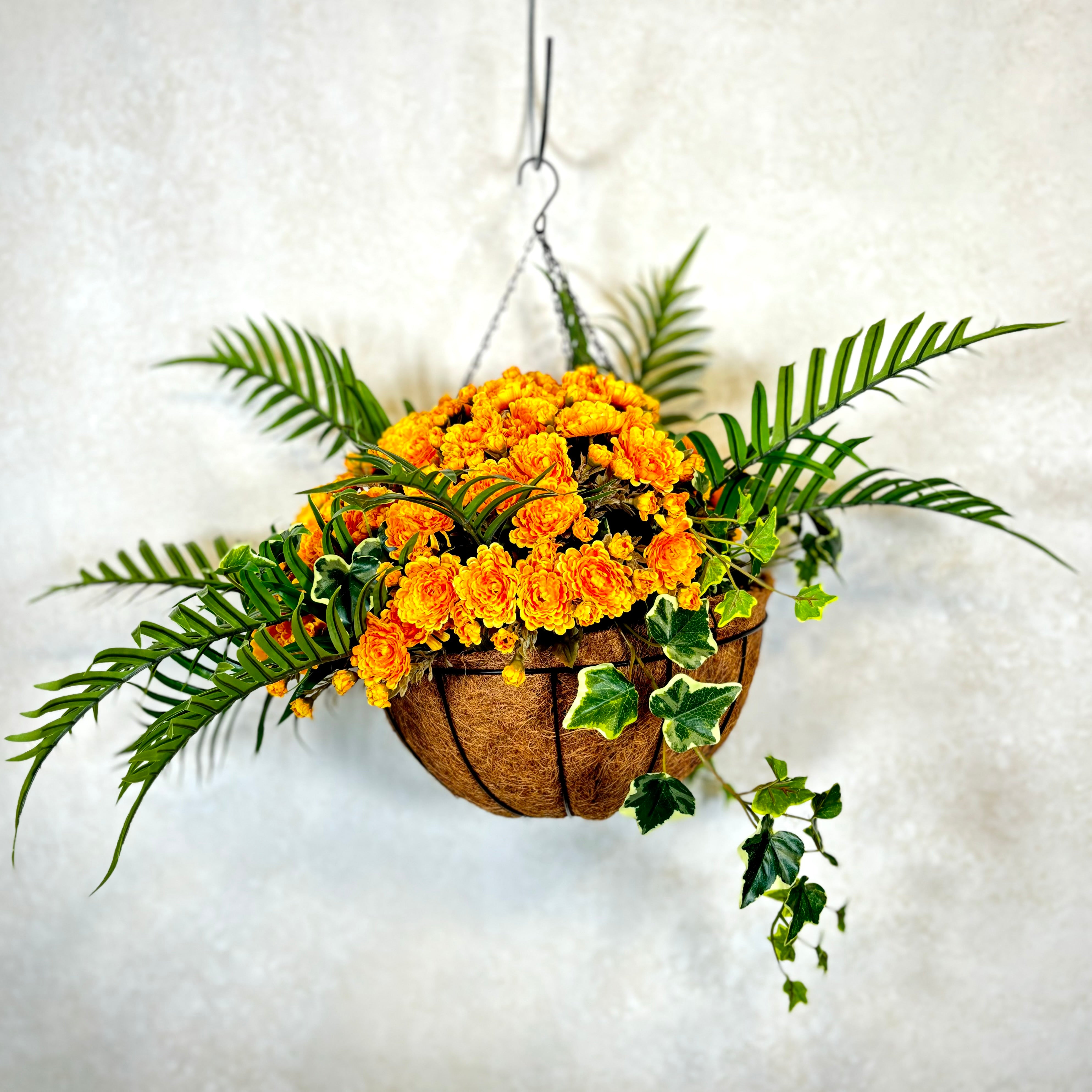 Yellow Mum, Areca and Ivy Hanging Basket