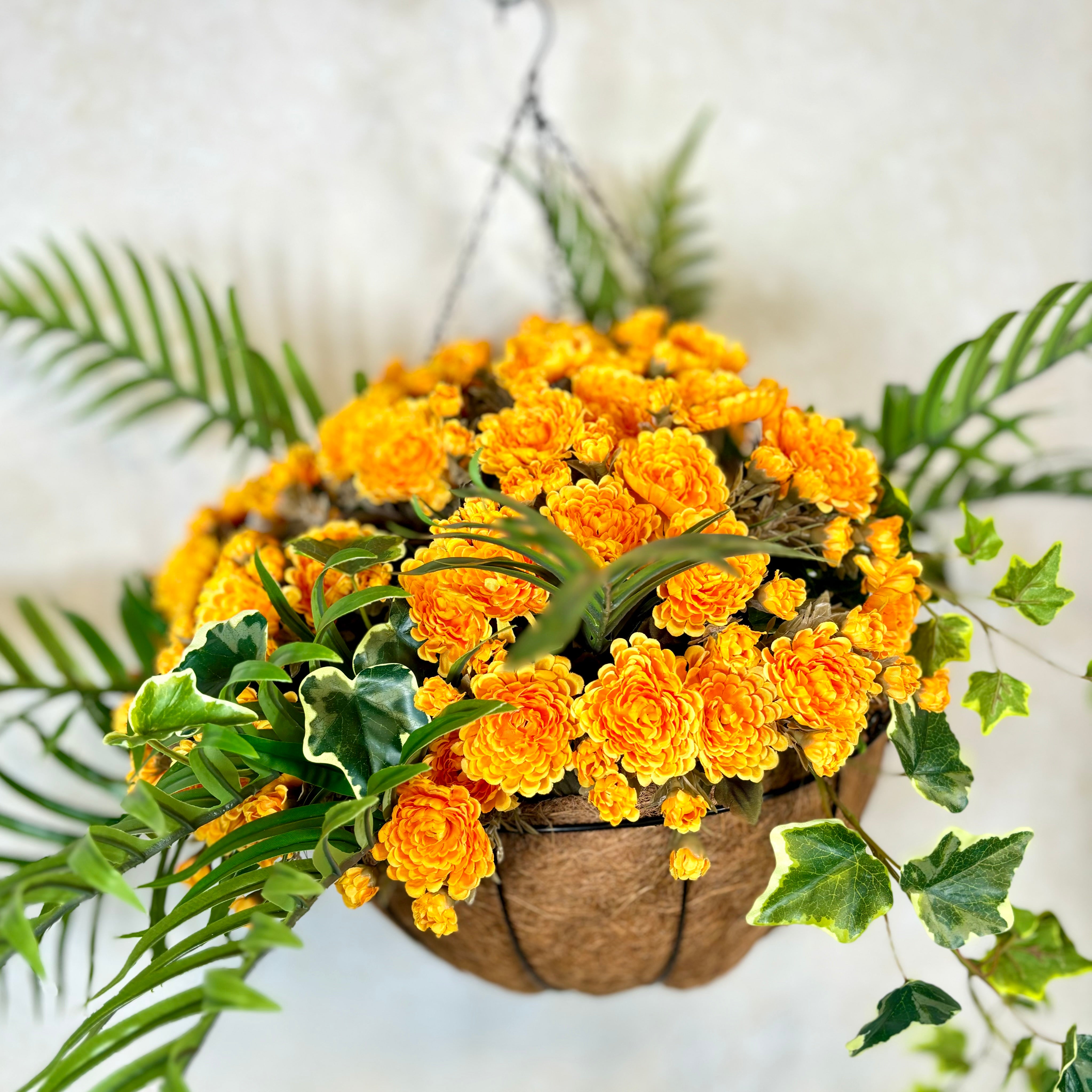 Yellow Mum, Areca and Ivy Hanging Basket