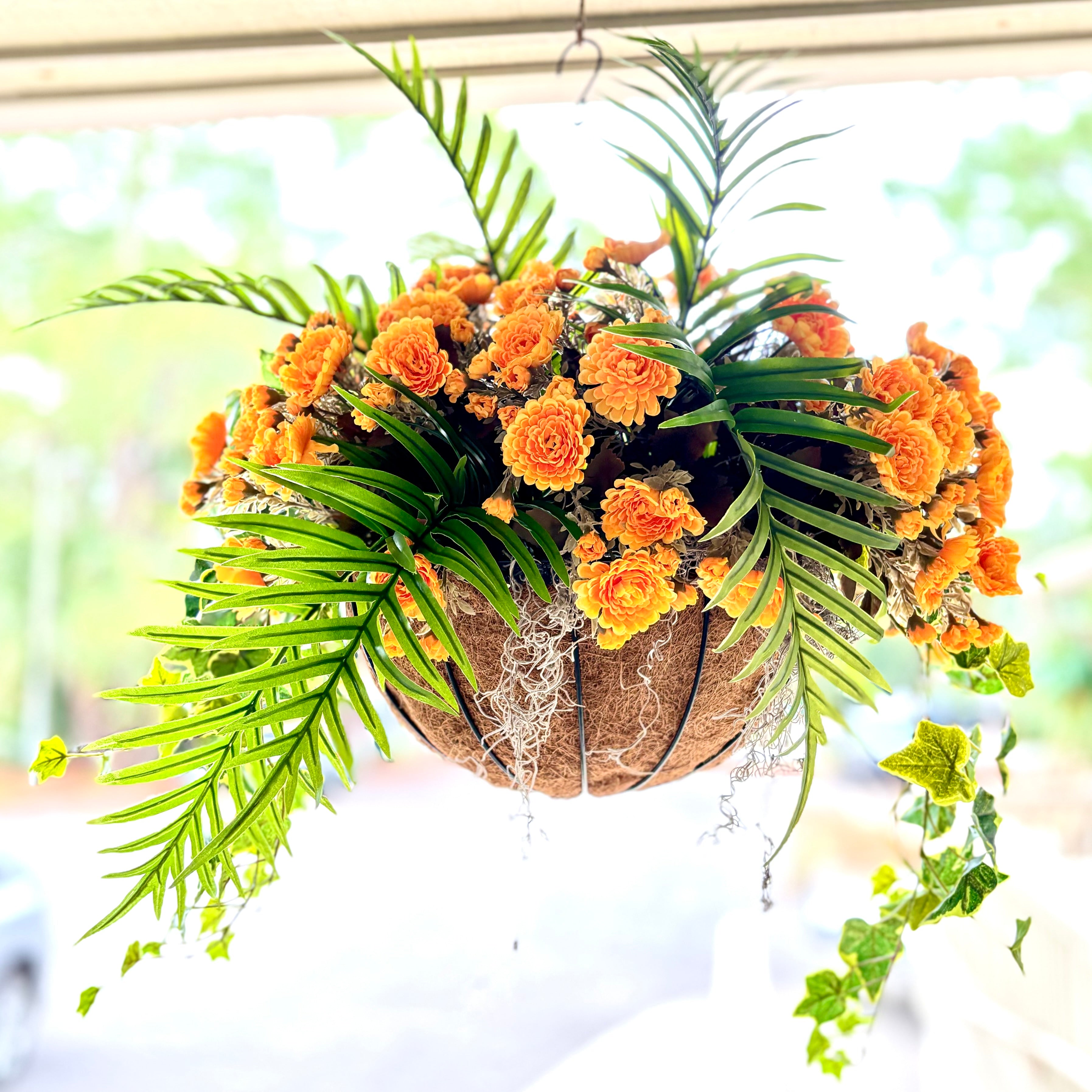 Yellow Mum, Areca and Ivy Hanging Basket