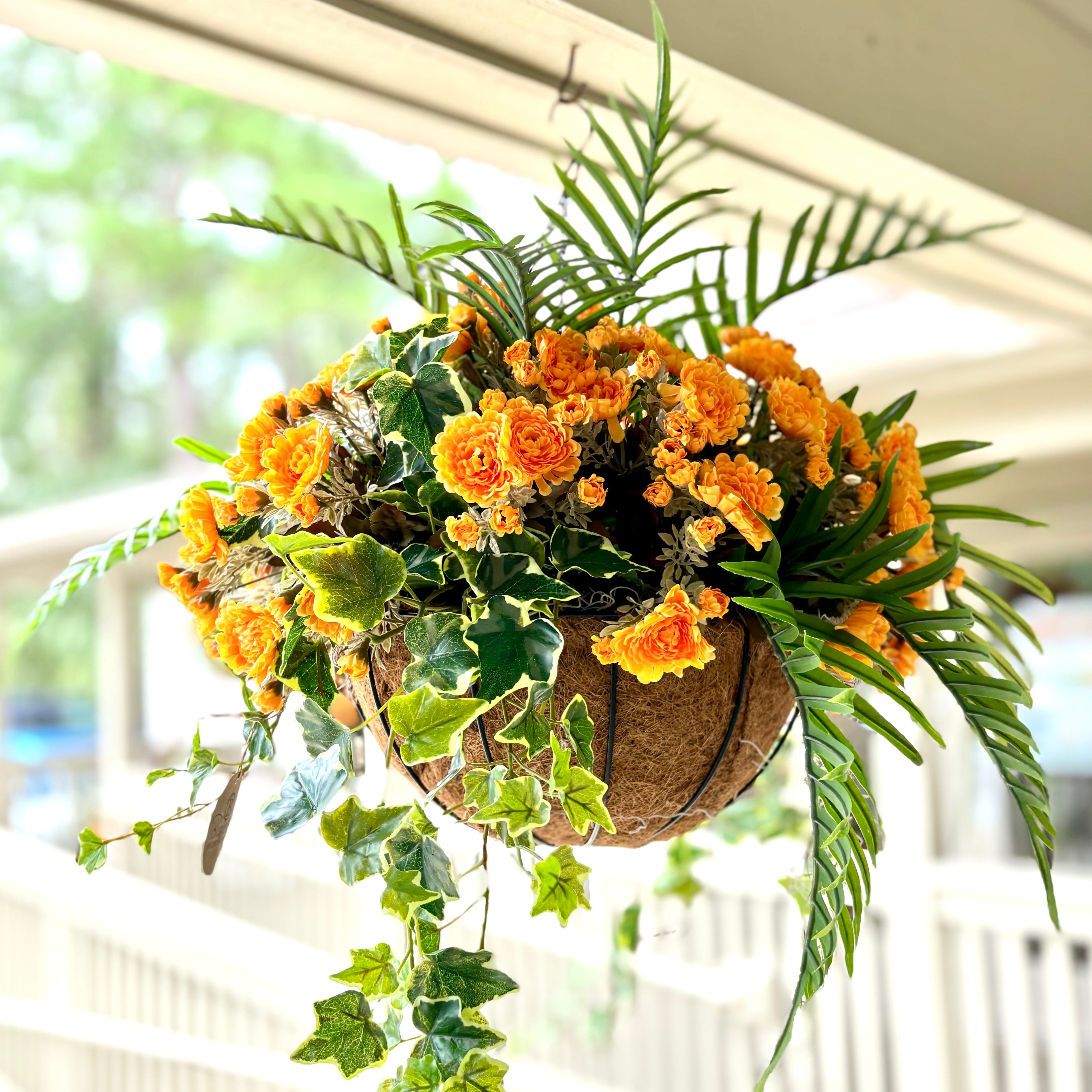 Yellow Mum, Areca and Ivy Hanging Basket