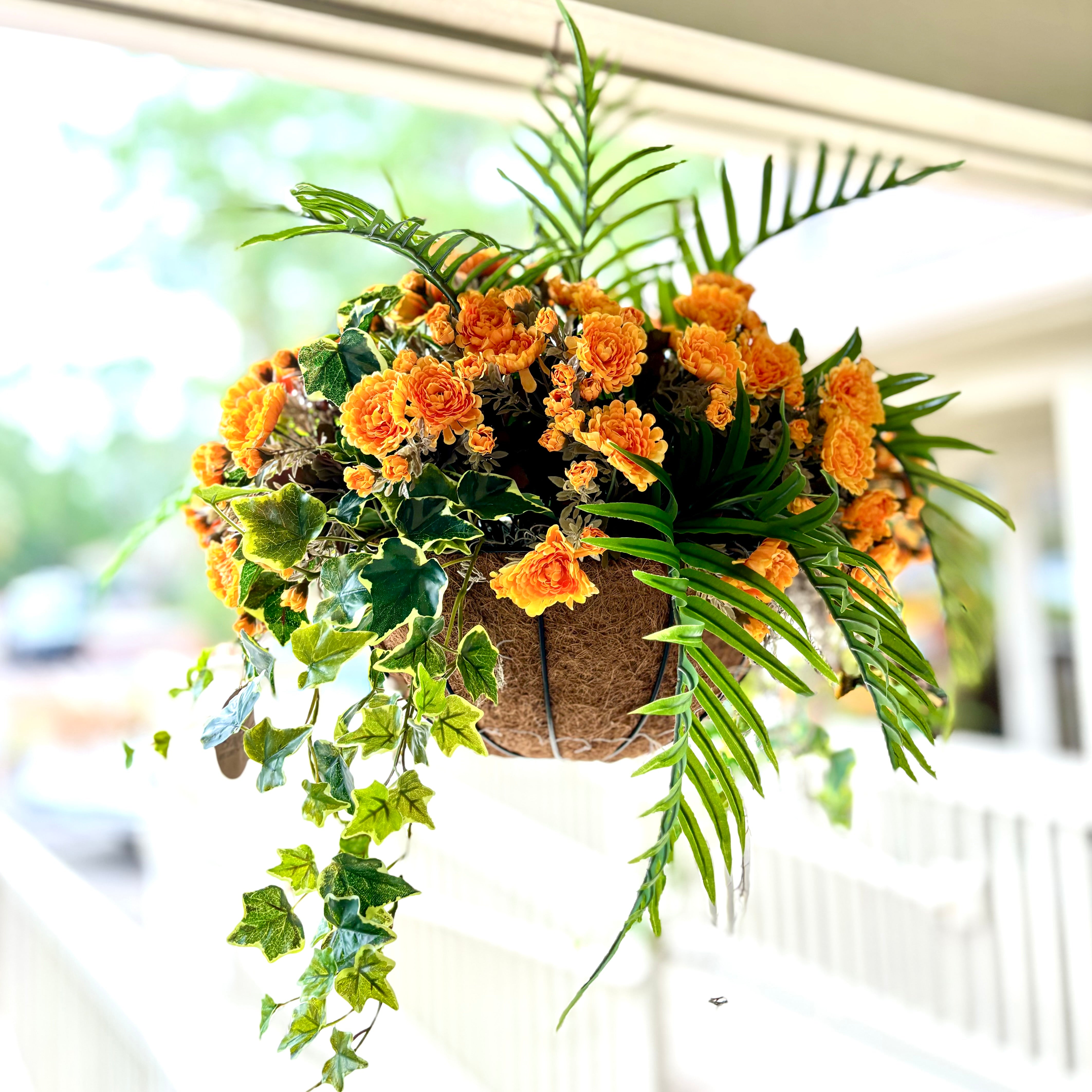 Yellow Mum, Areca and Ivy Hanging Basket