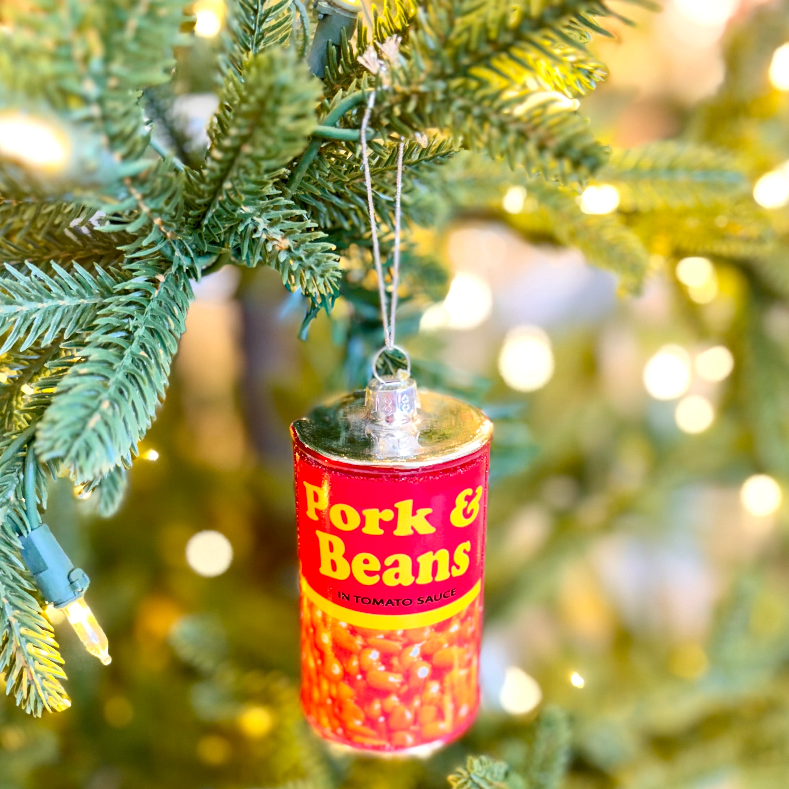 Can of Pork and Beans Glass and Glitter Ornament